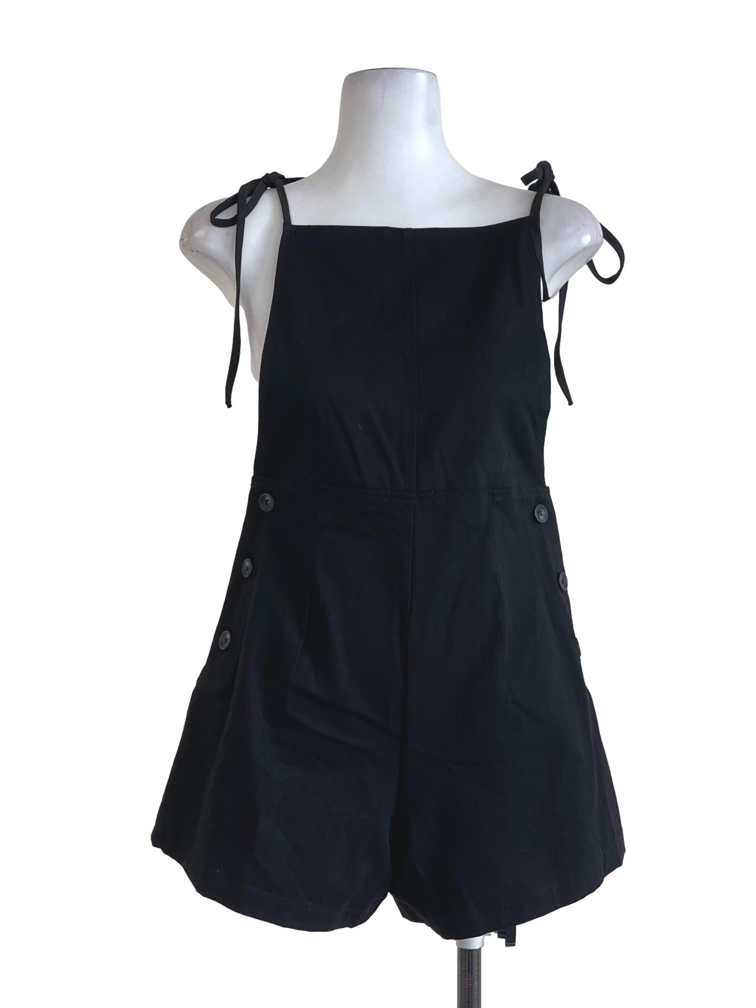 Black Side Button Rompers