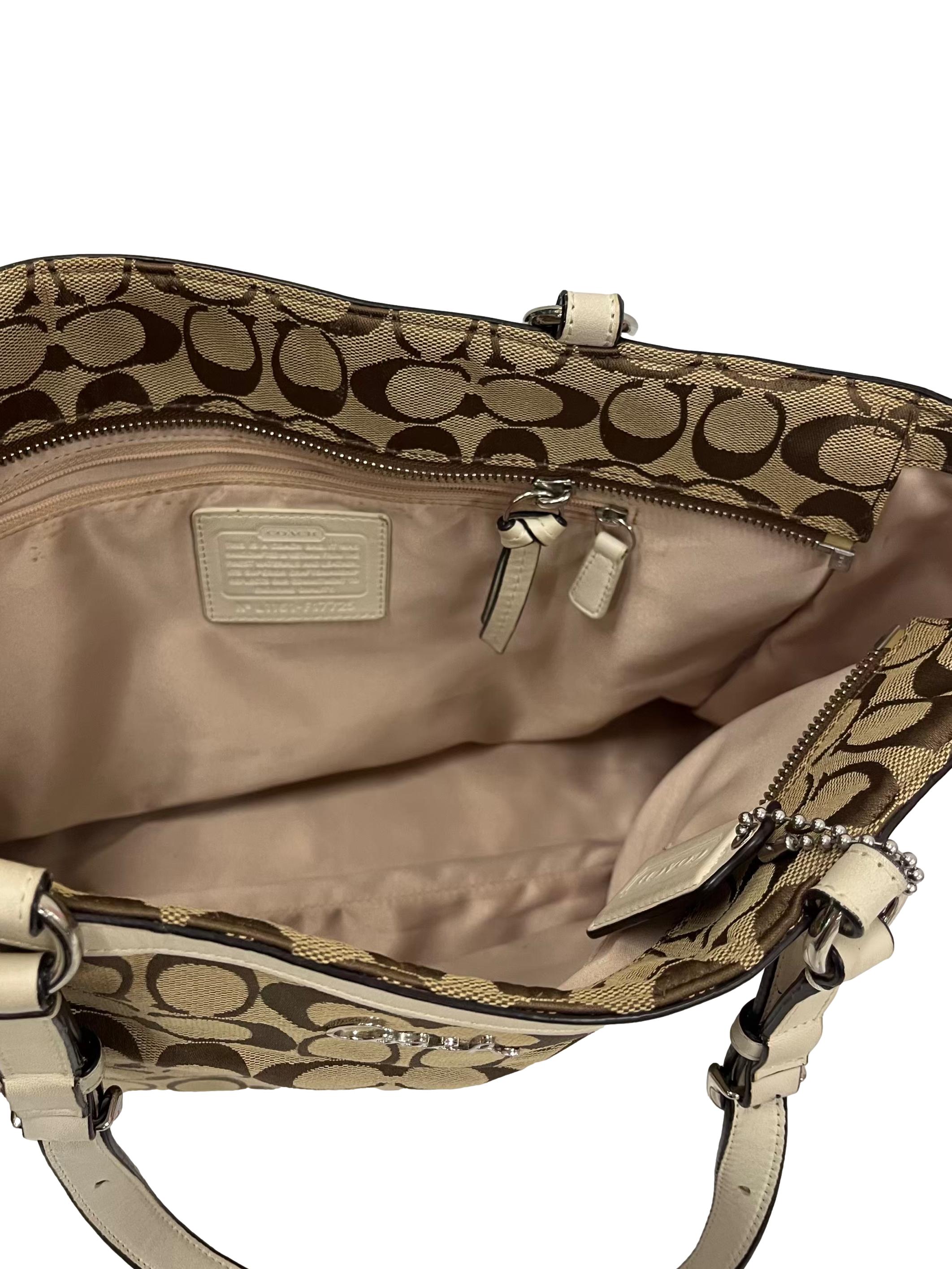 Brown Monogram Shoulder Bag With Cream Straps