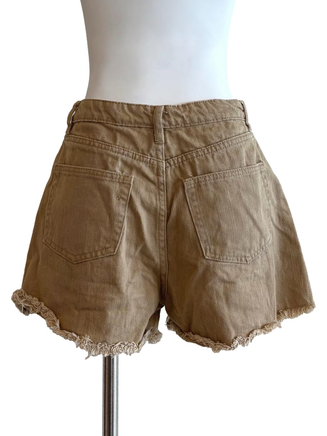 Buff Brown Frayed Hem Jean Shorts LB