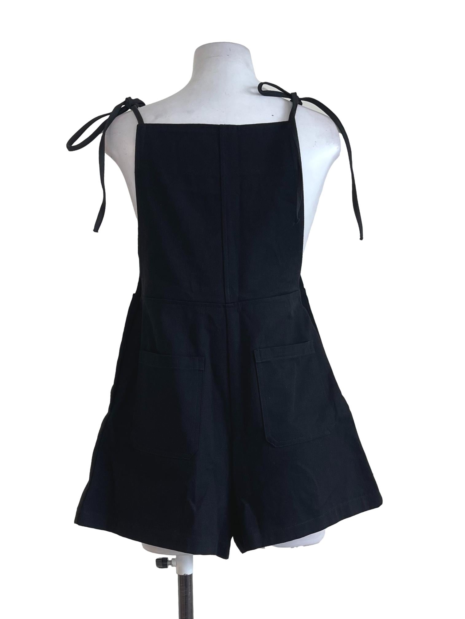 Black Side Button Rompers