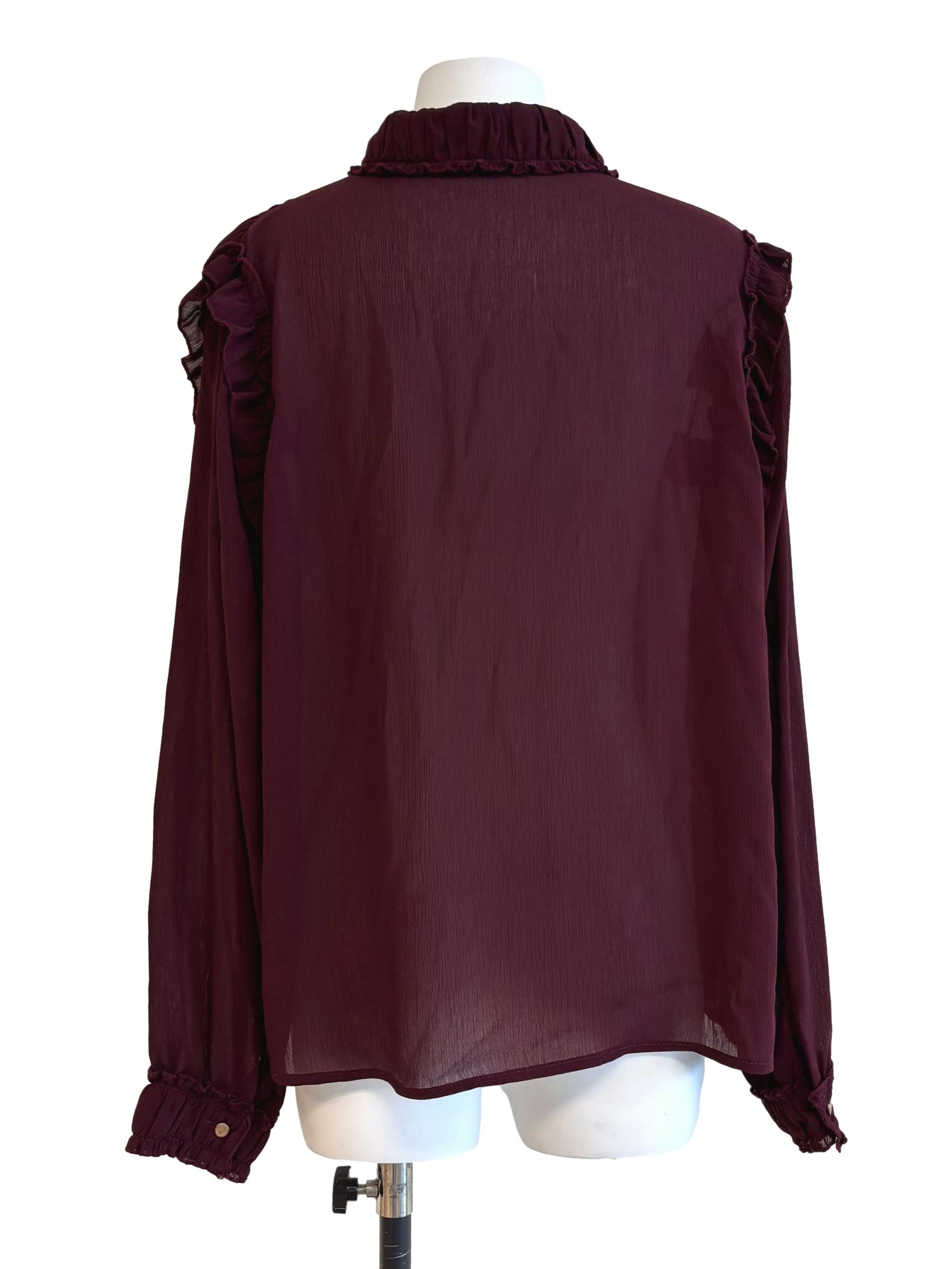 Merlot Red Ruffle Sheer Blouse
