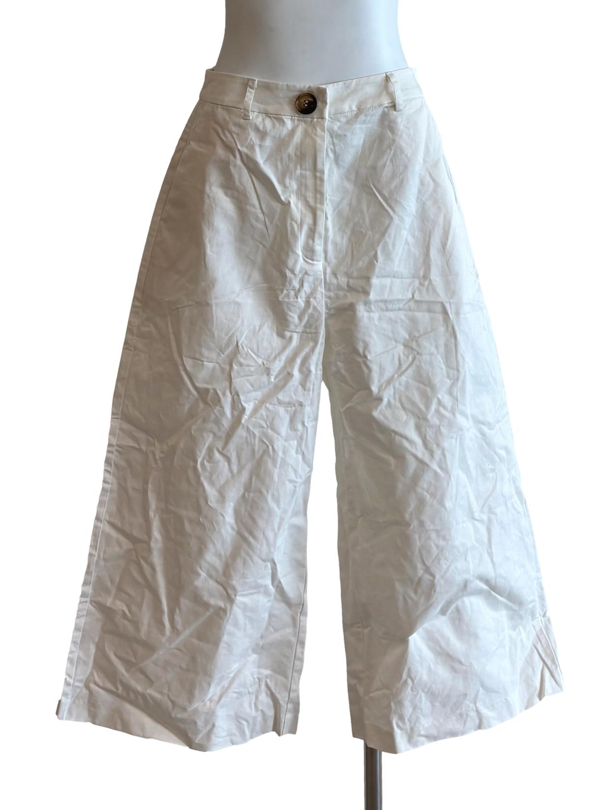 Powder White Wide Leg Cotton Pants LB