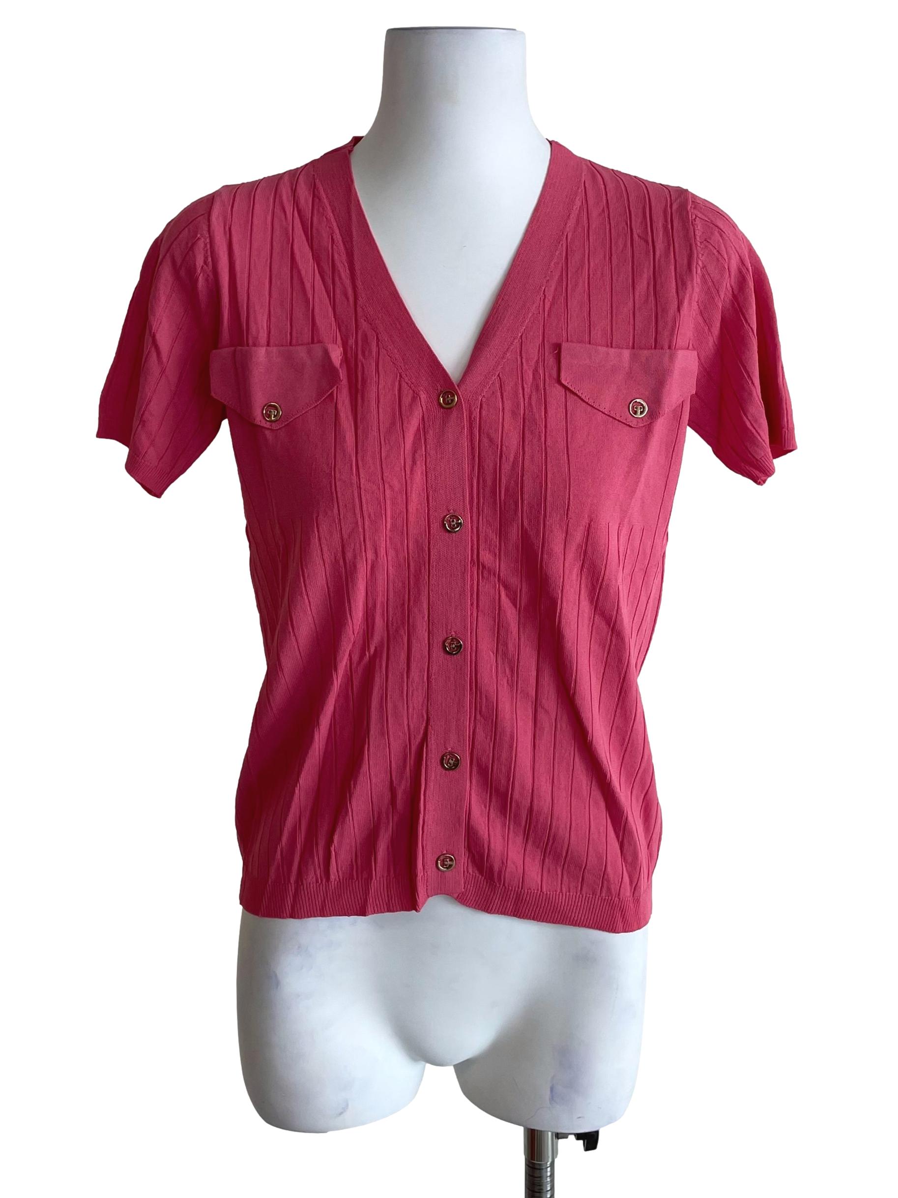 Dark Pink Ribbed Knit Top