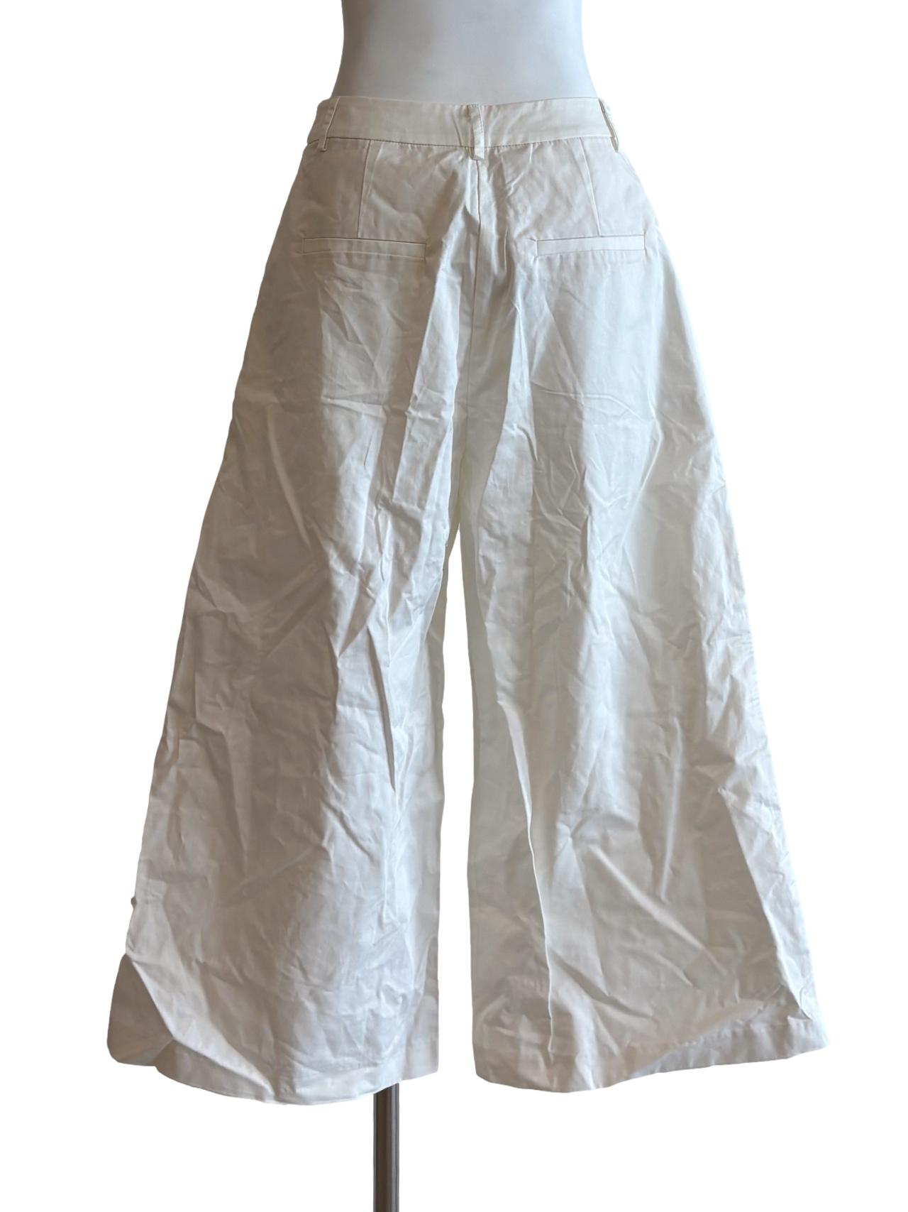 Powder White Wide Leg Cotton Pants LB