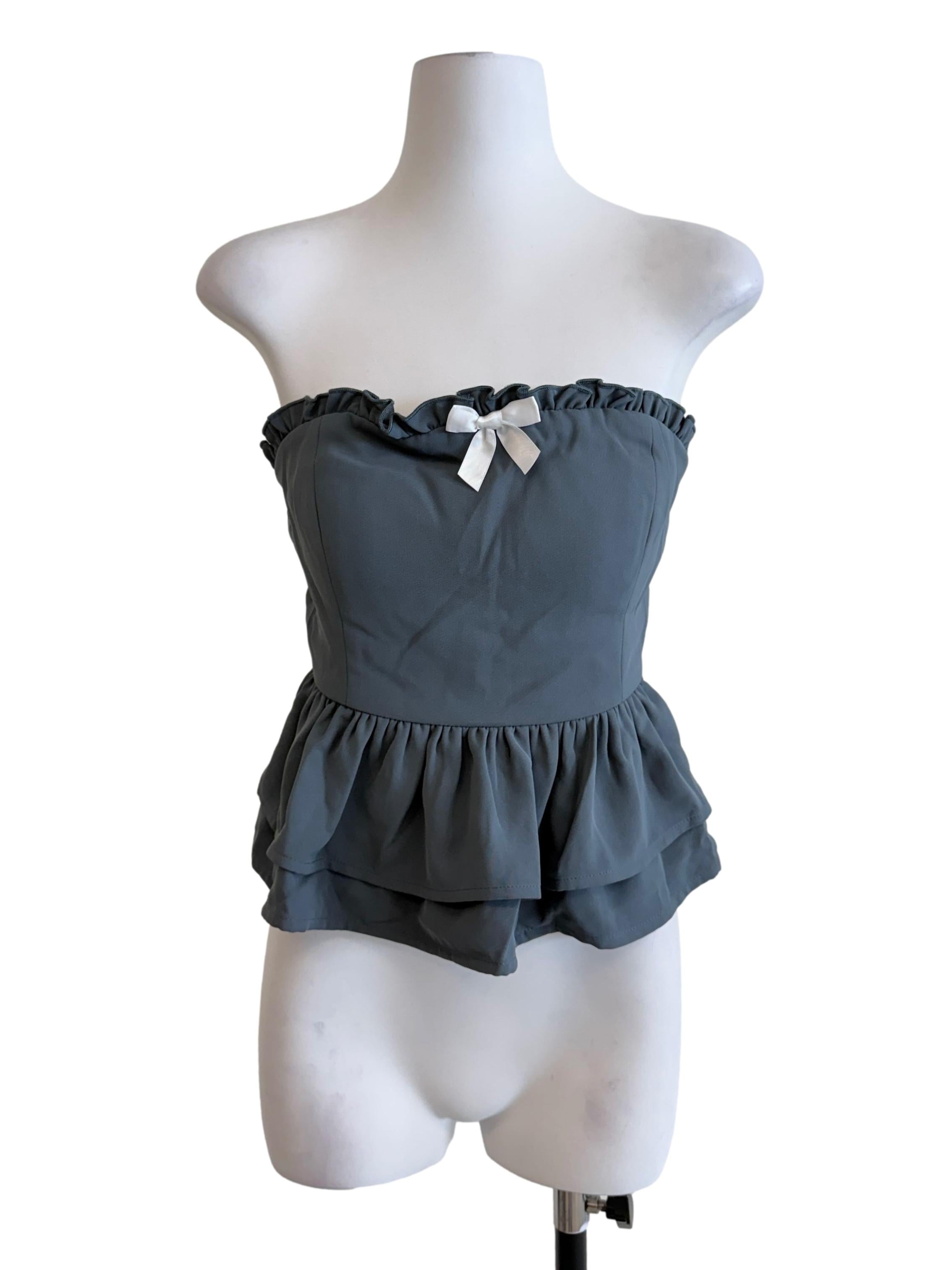 Porpoise Grey Strapless Ribbon Top