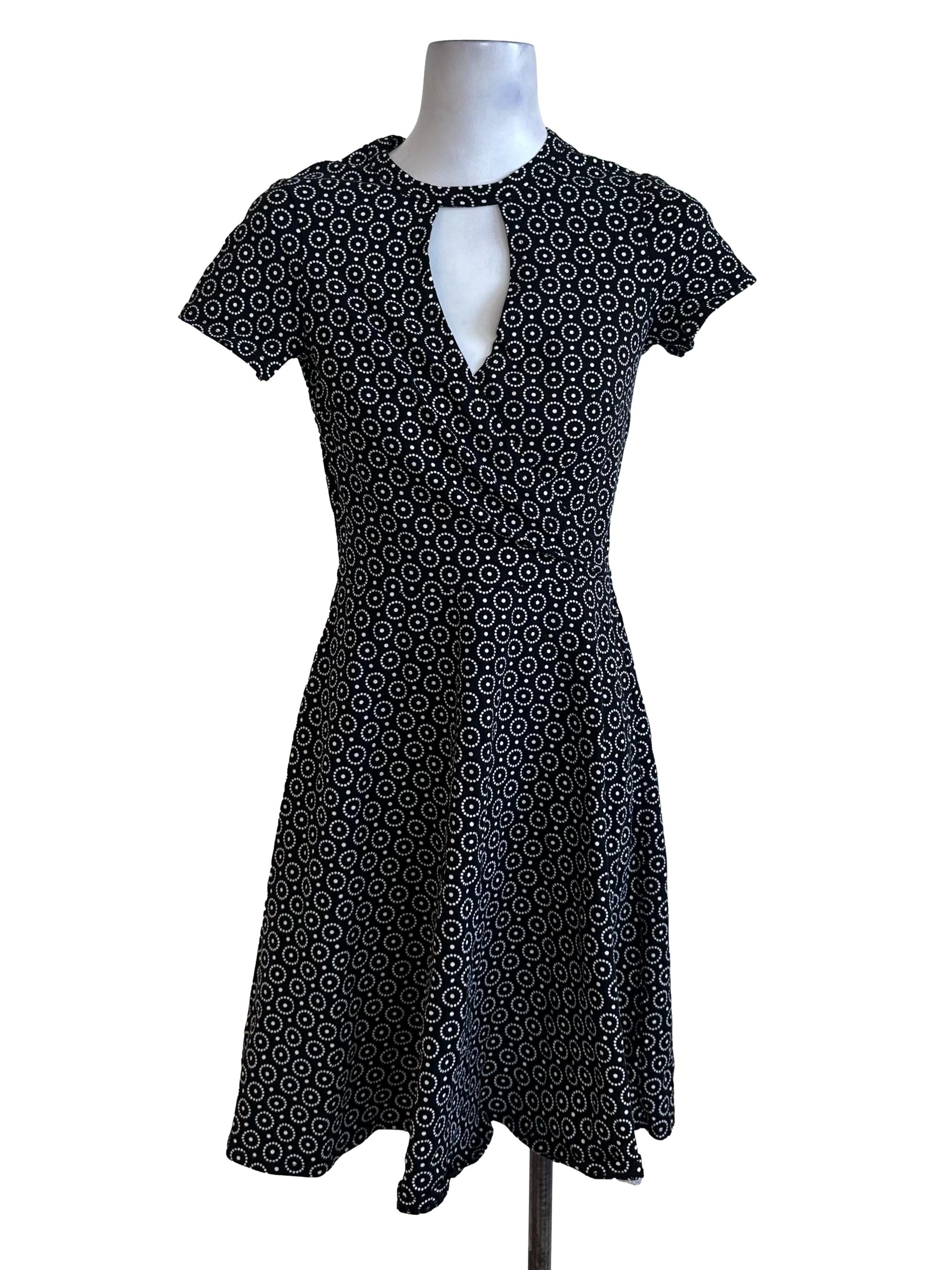 Black Pattern Round Neck A Line Dress