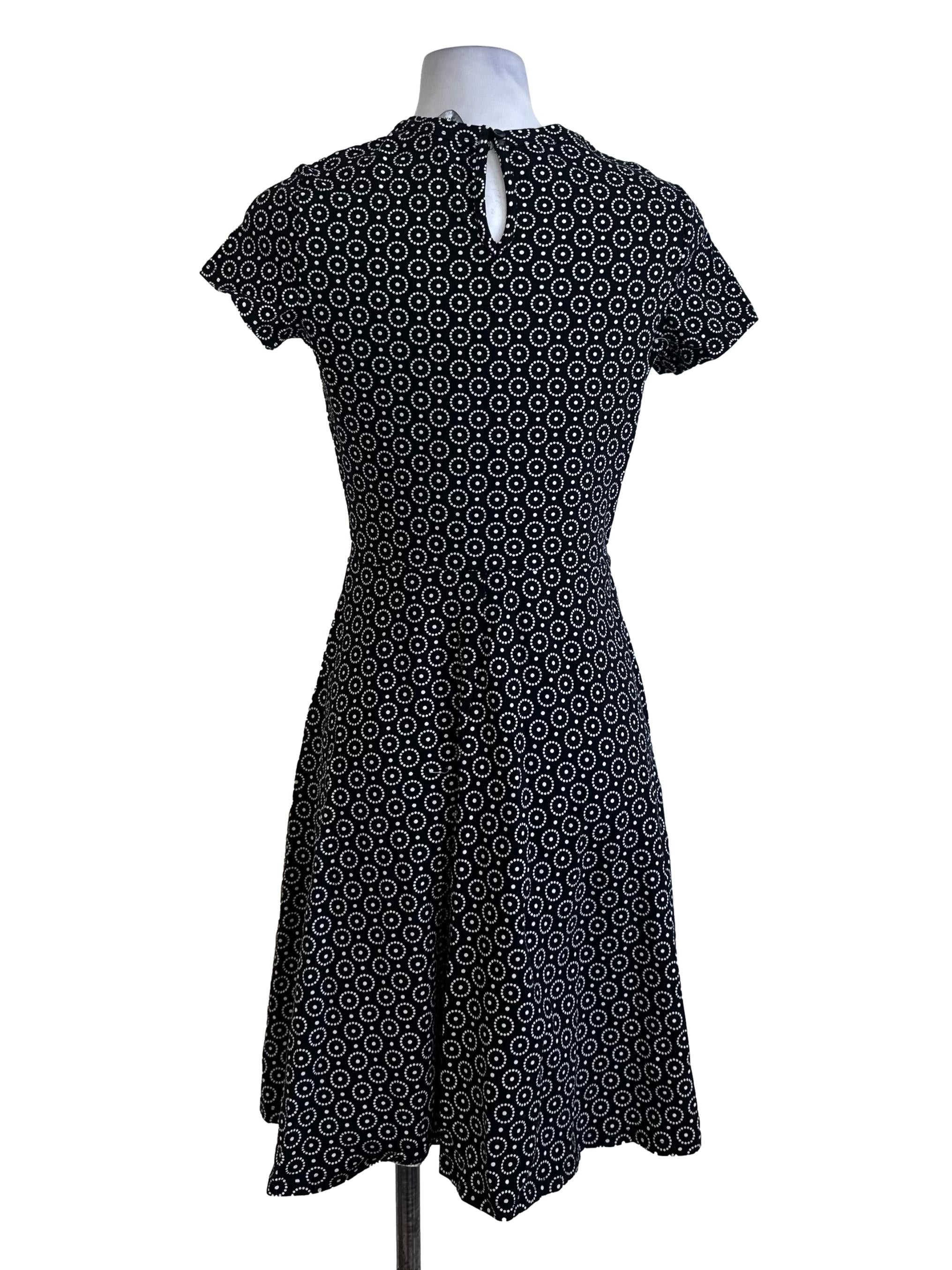 Black Pattern Round Neck A Line Dress