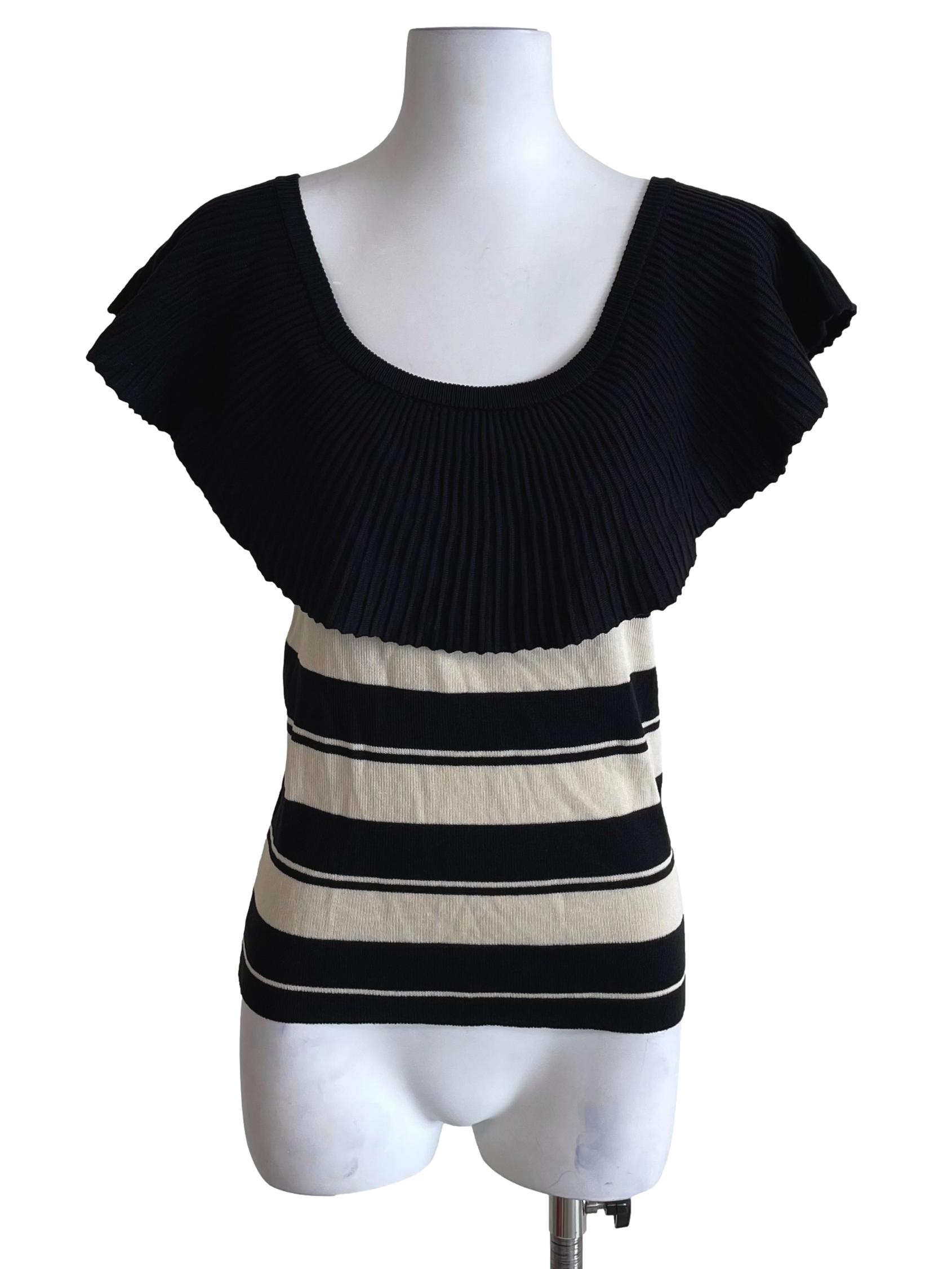 Black Stripes Cape Neck Knit Top