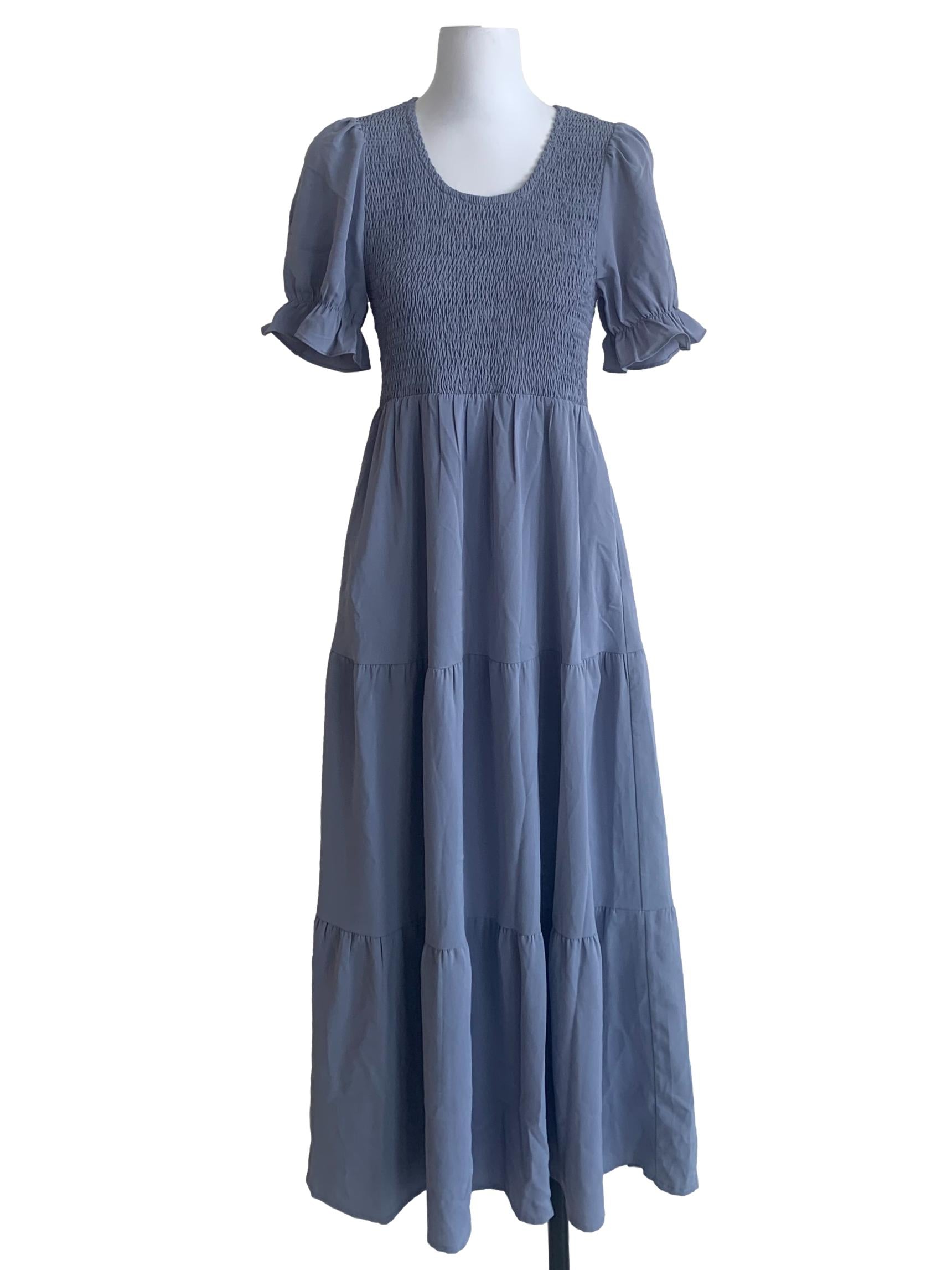 Slate Blue Shirred Dress