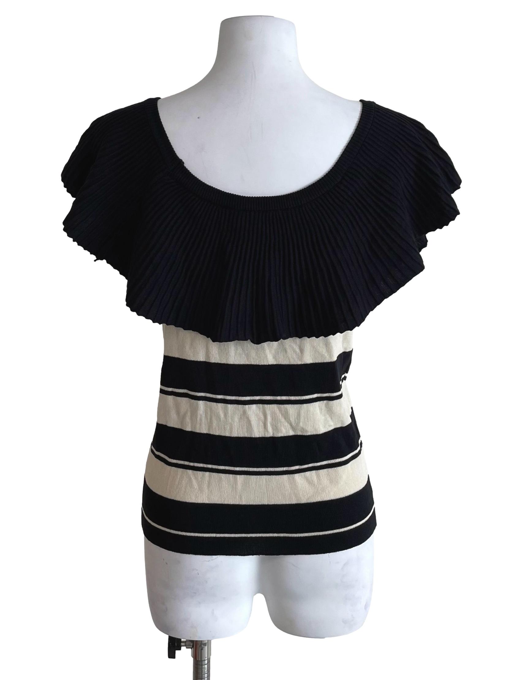 Black Stripes Cape Neck Knit Top