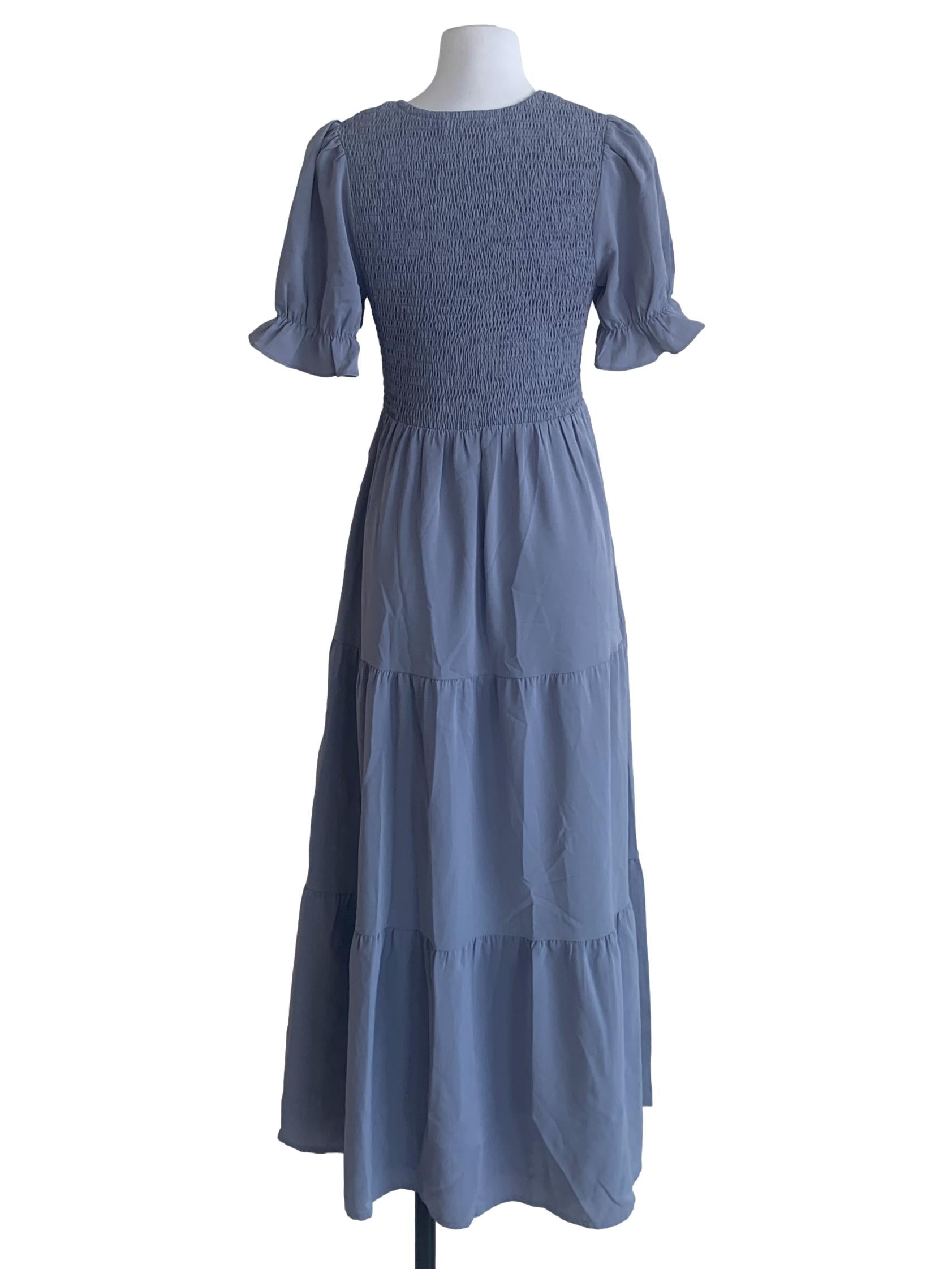 Slate Blue Shirred Dress
