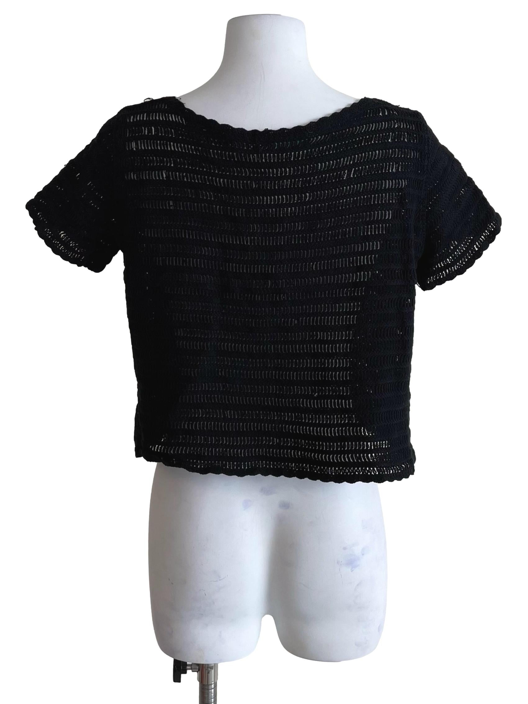Black Floral Short Sleeves Knit Top