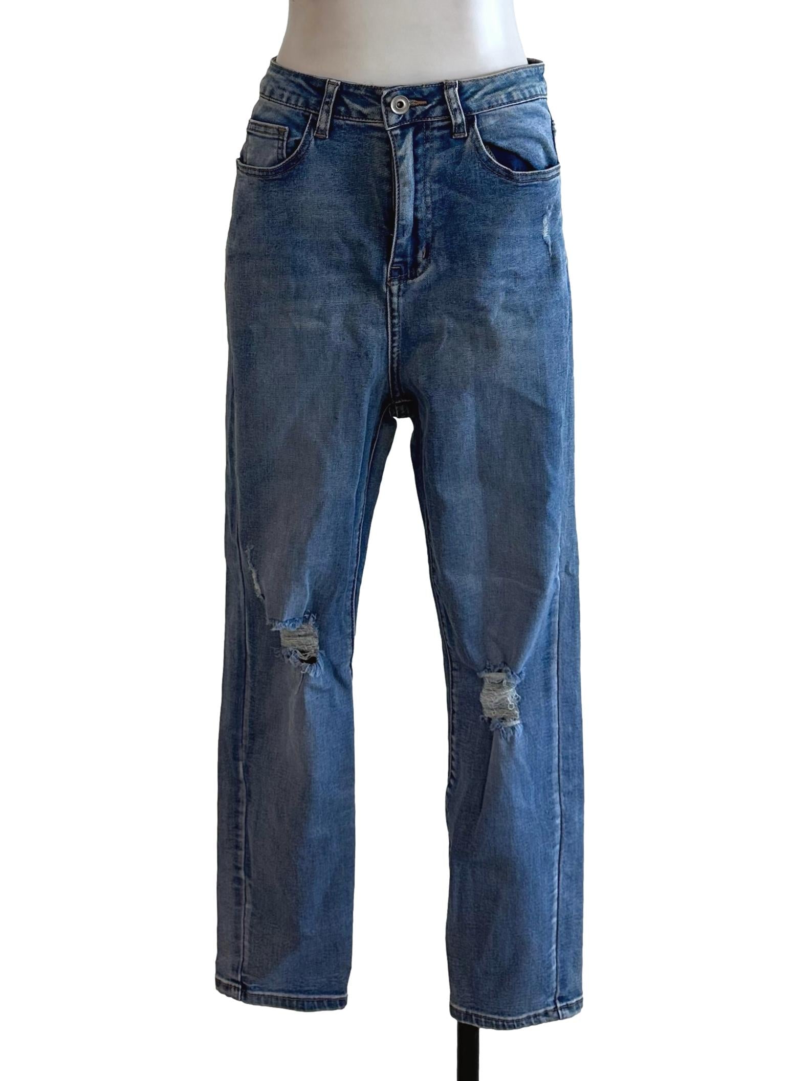 Medium Blue Denim Ripped Jeans