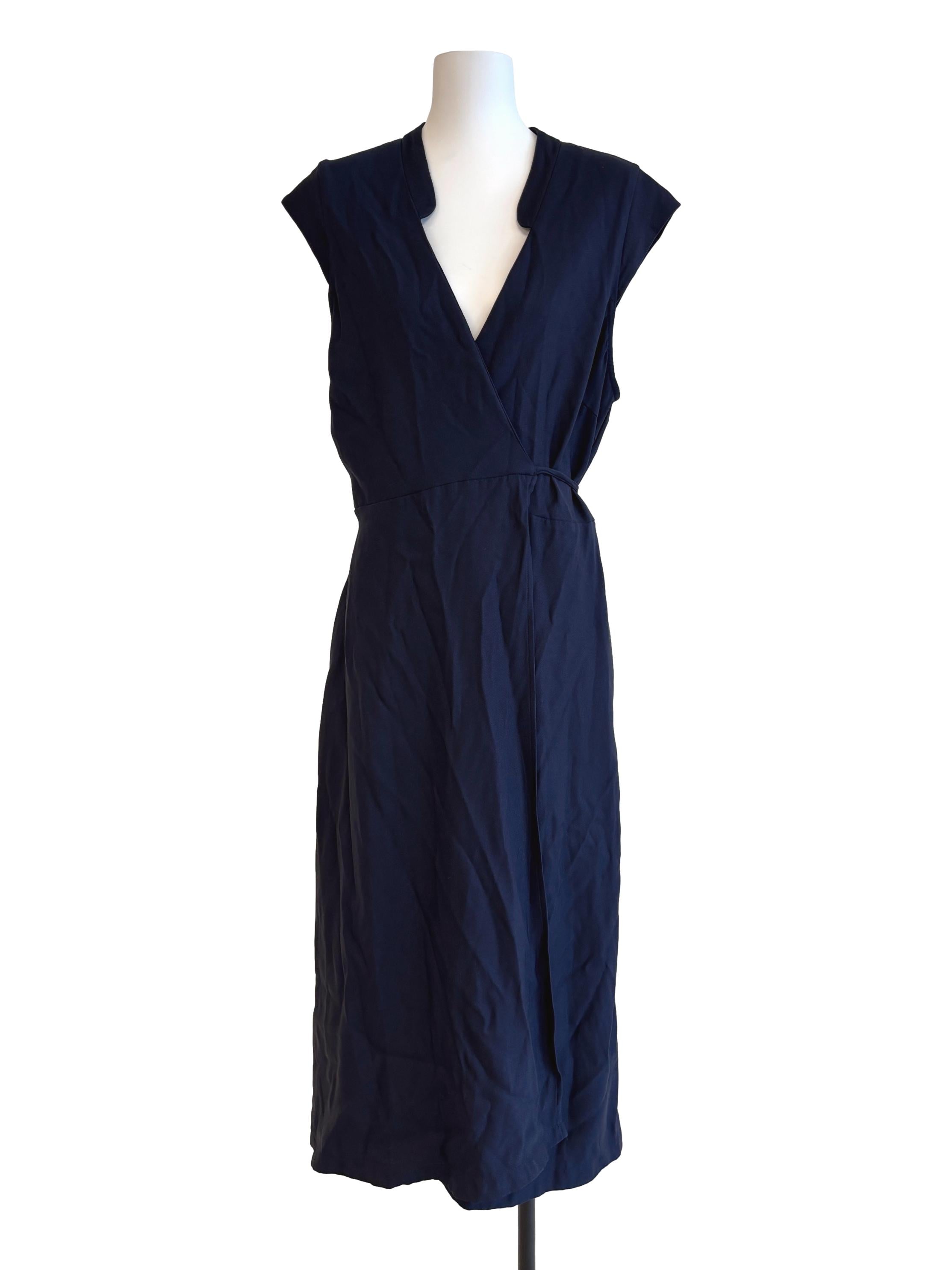Navy Blue Plain Wrap Dress
