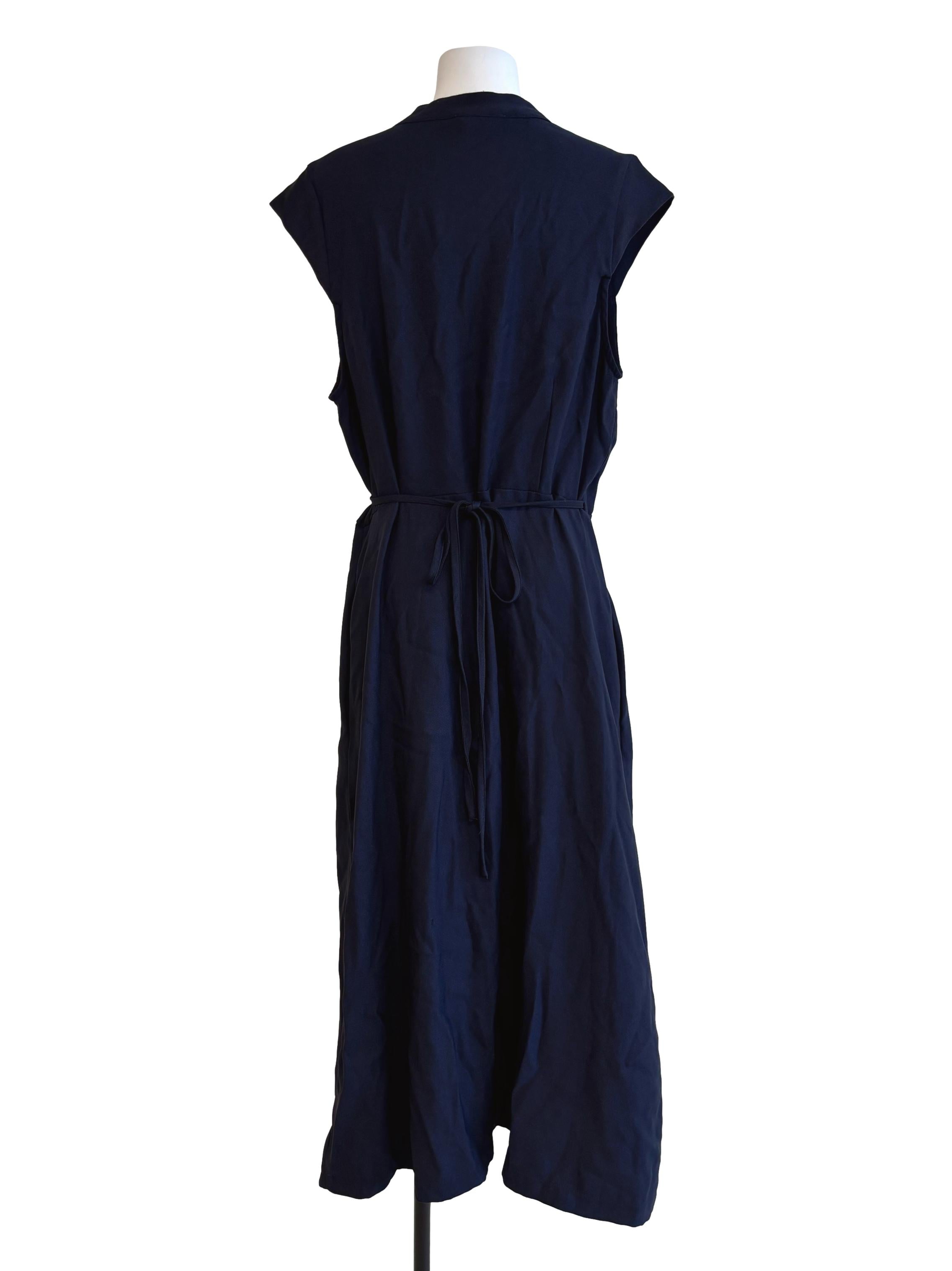 Navy Blue Plain Wrap Dress