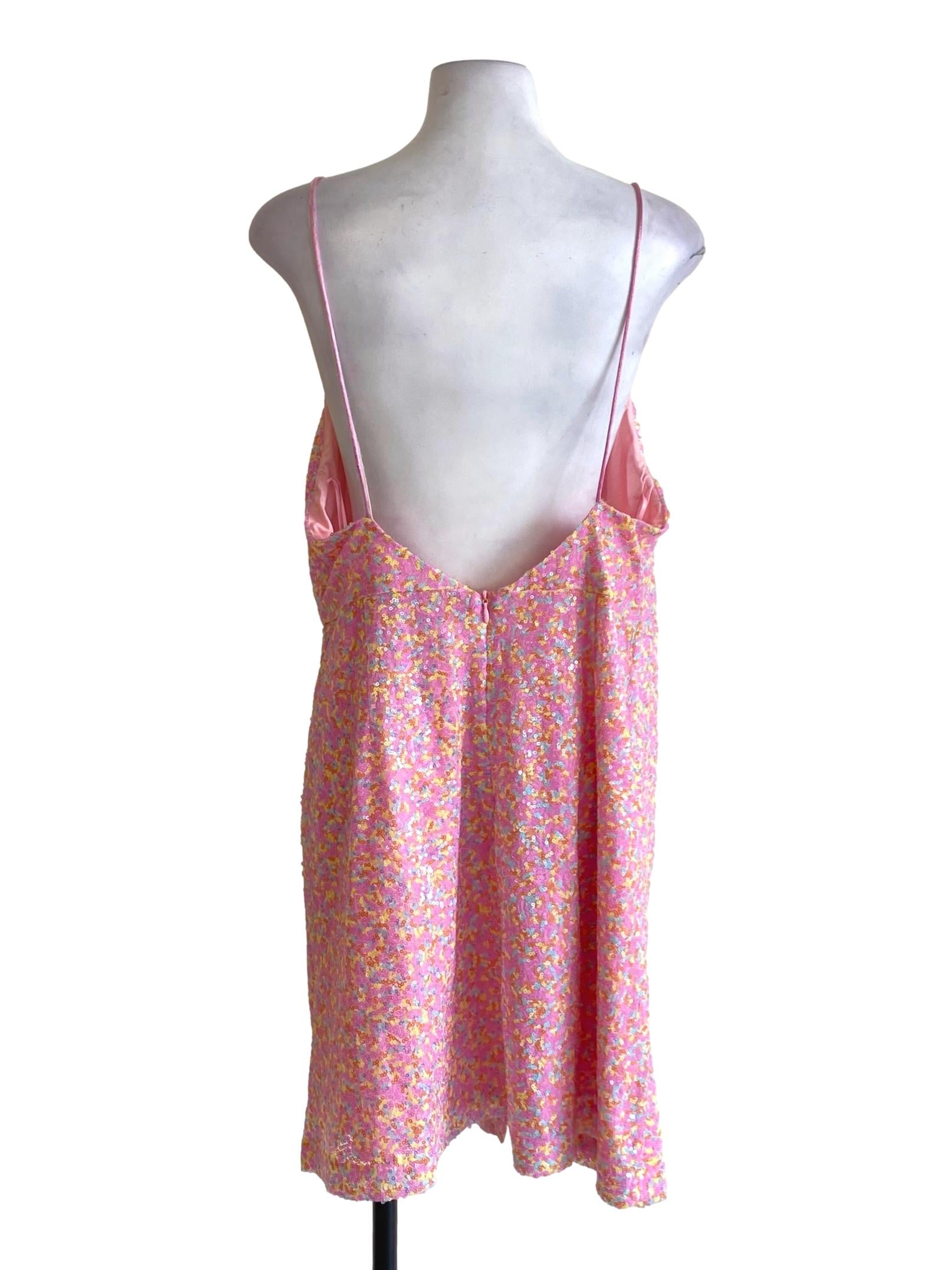 Taffy Pink Beaded Drape Spaghetti Strap Slip Dress