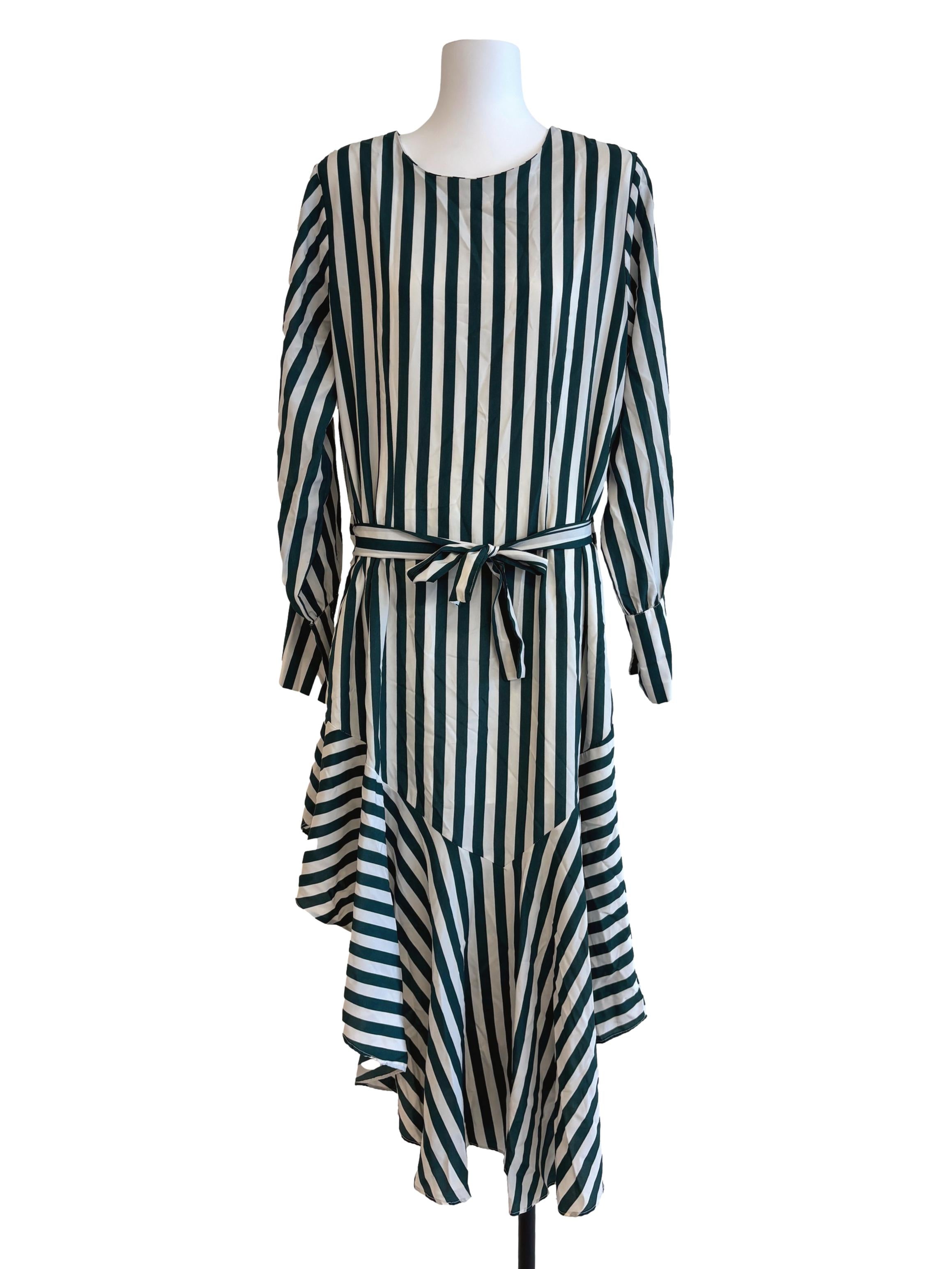 Emerald Green Striped Asymmetrical Dress