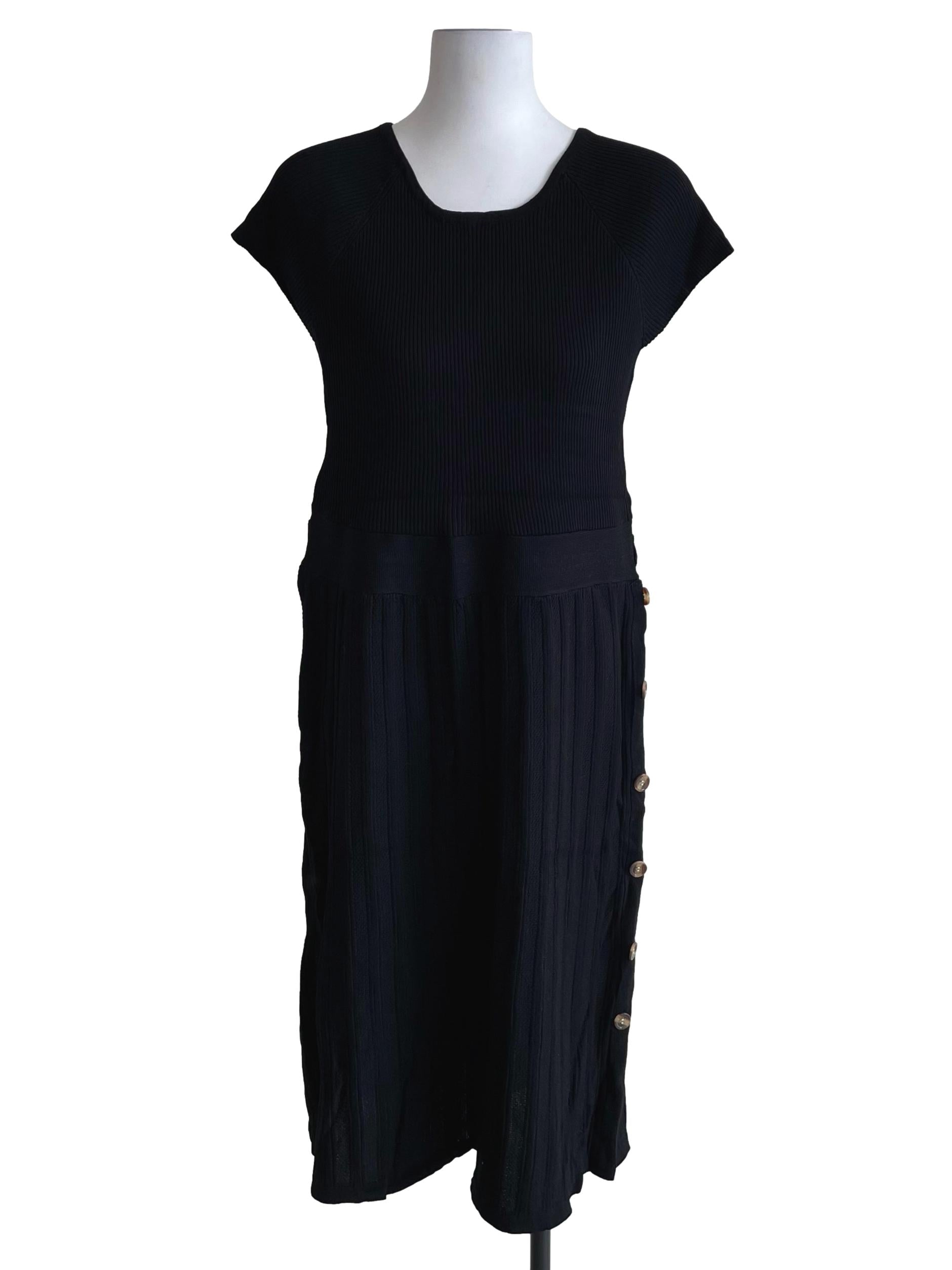 Black Drop Shoulder Buttons Dress