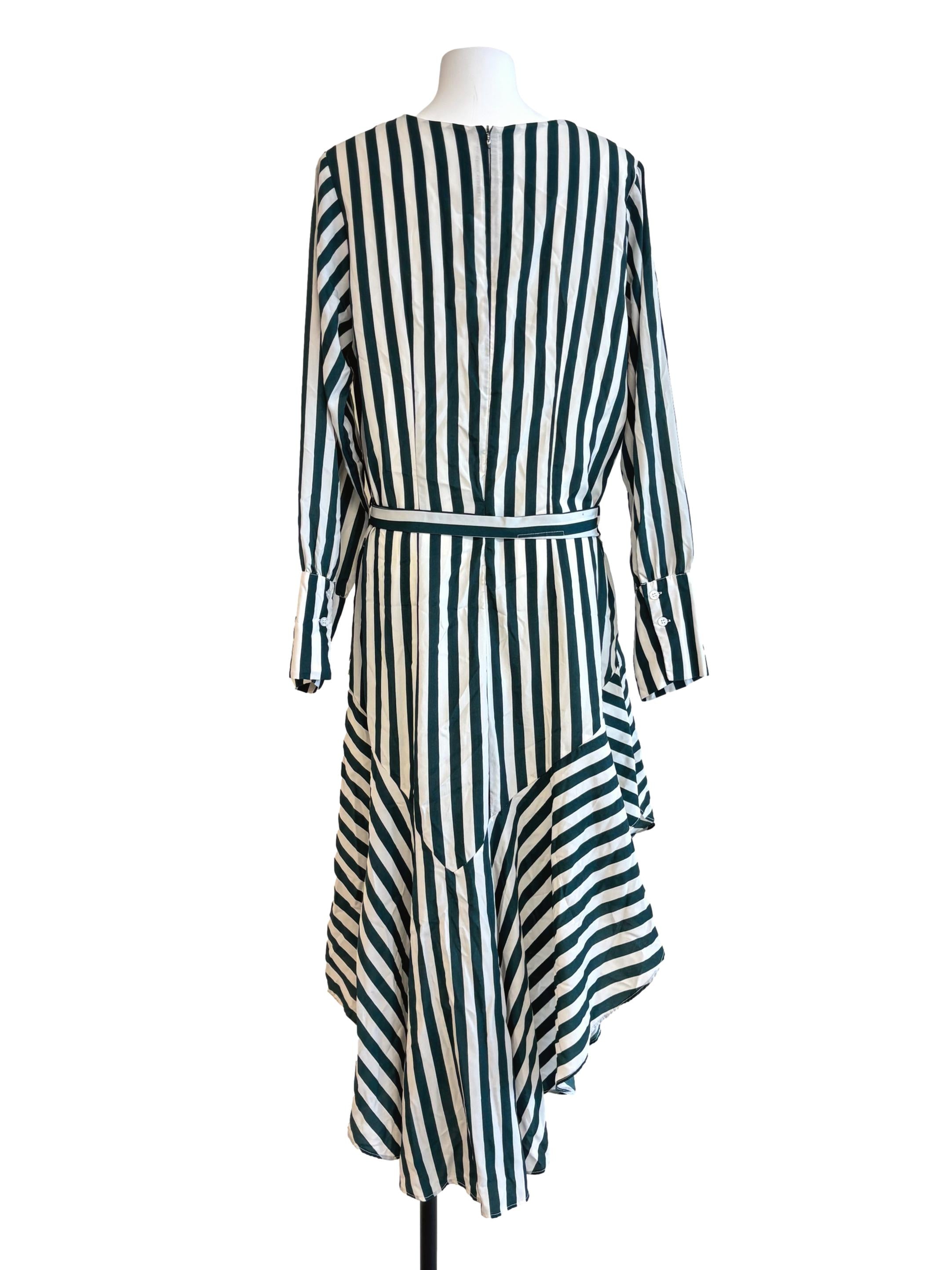 Emerald Green Striped Asymmetrical Dress