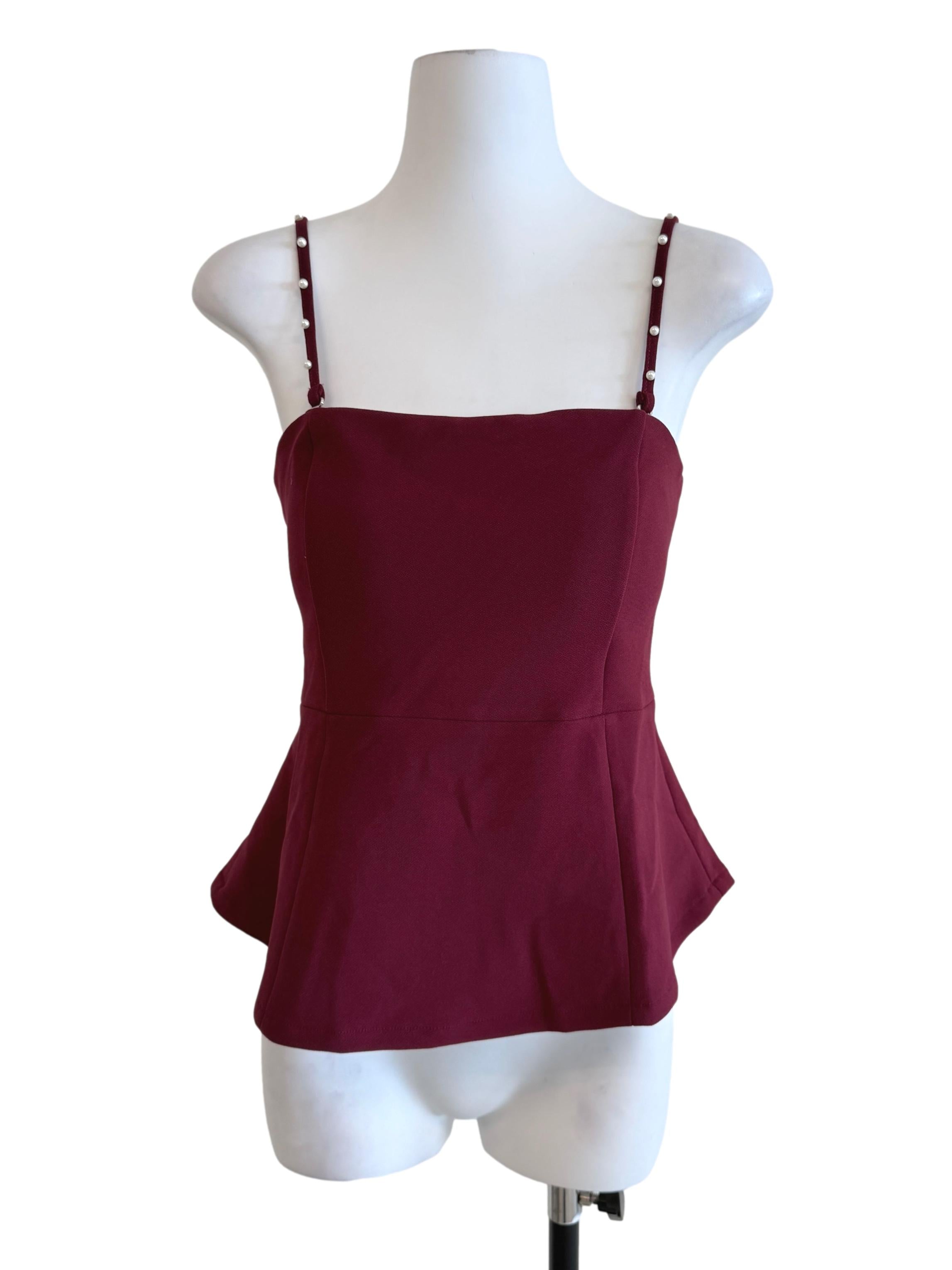 Cherry Red Pearl Strap Top