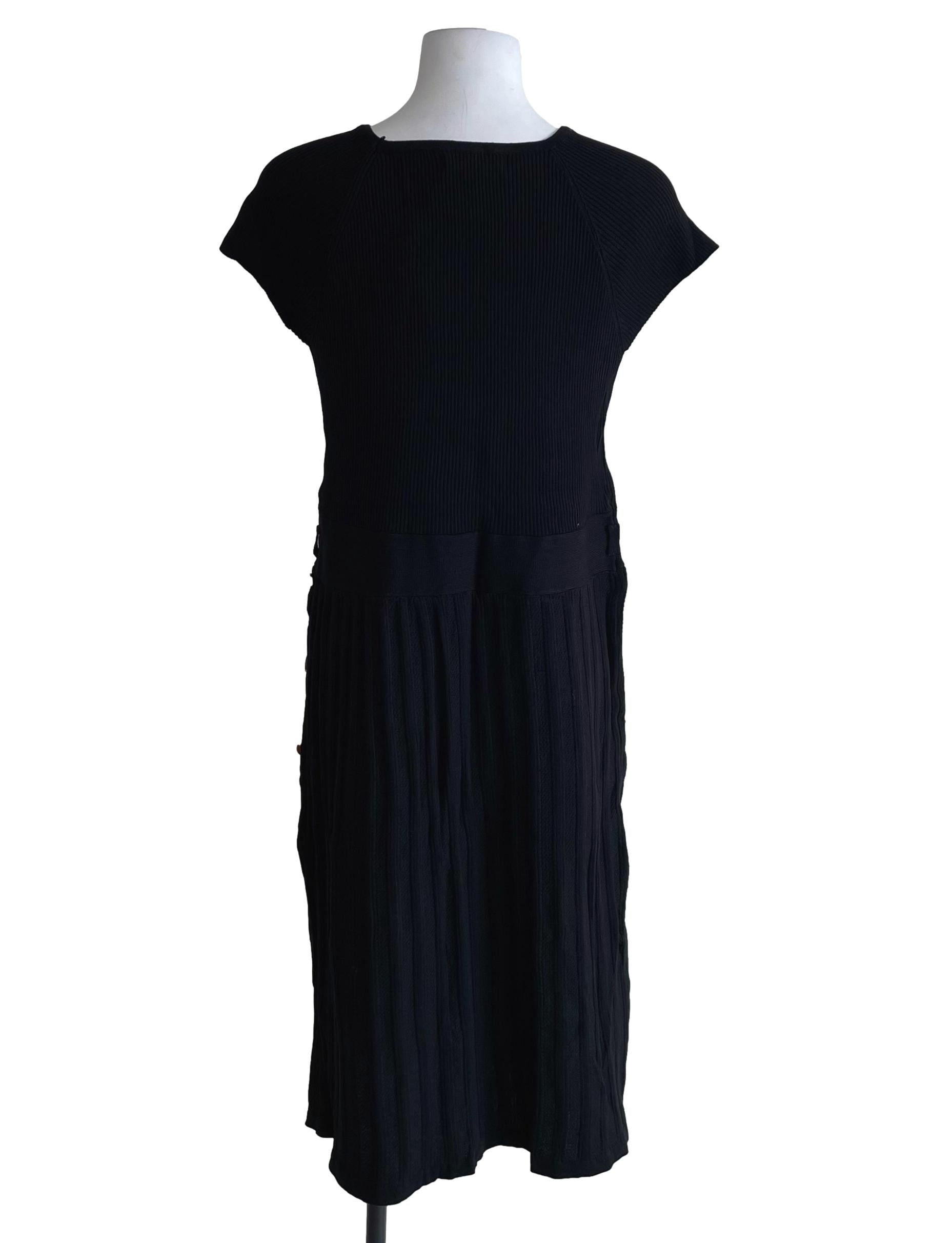 Black Drop Shoulder Buttons Dress