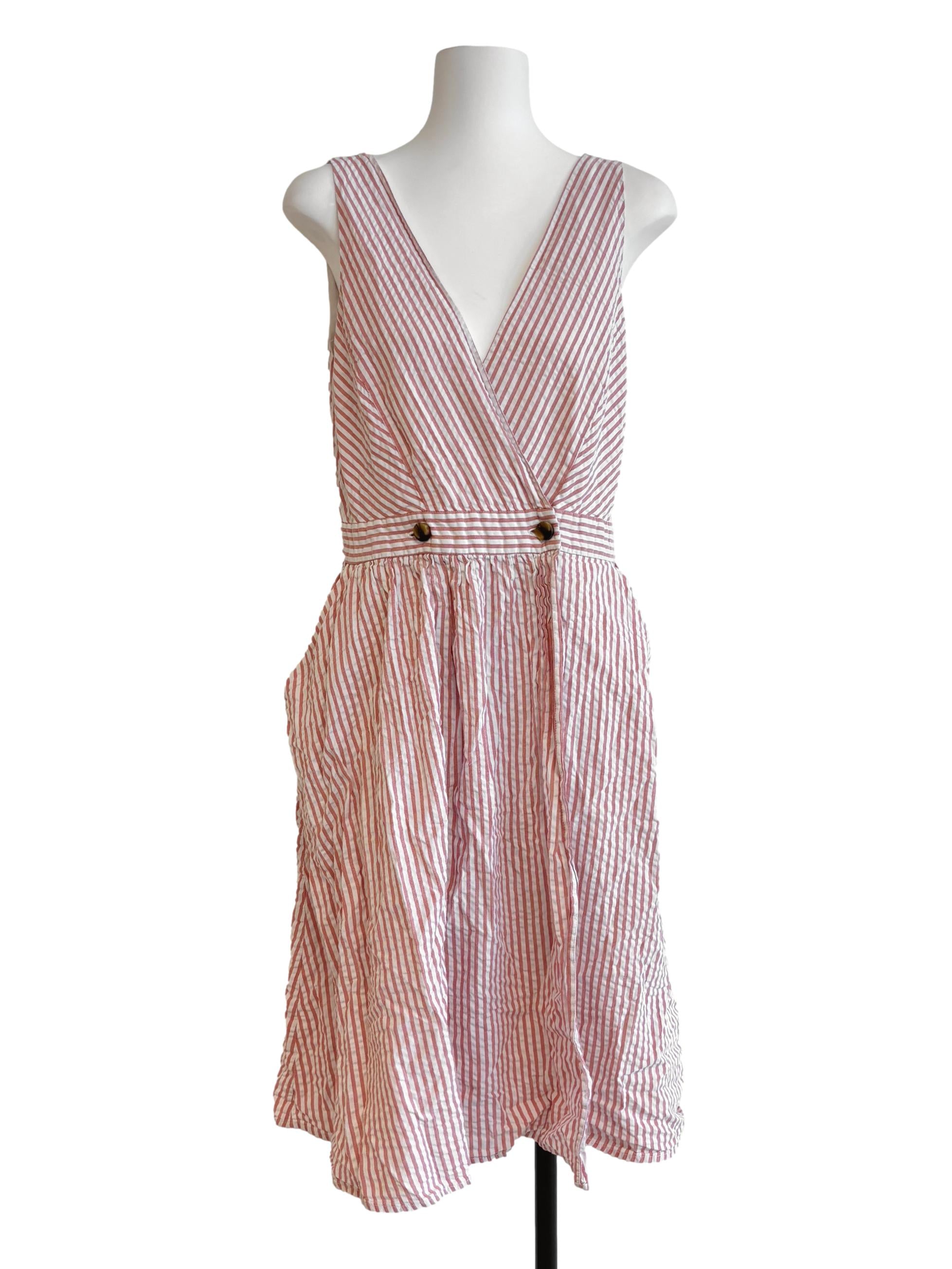 Flamingo Pink Stripe Wrap Dress