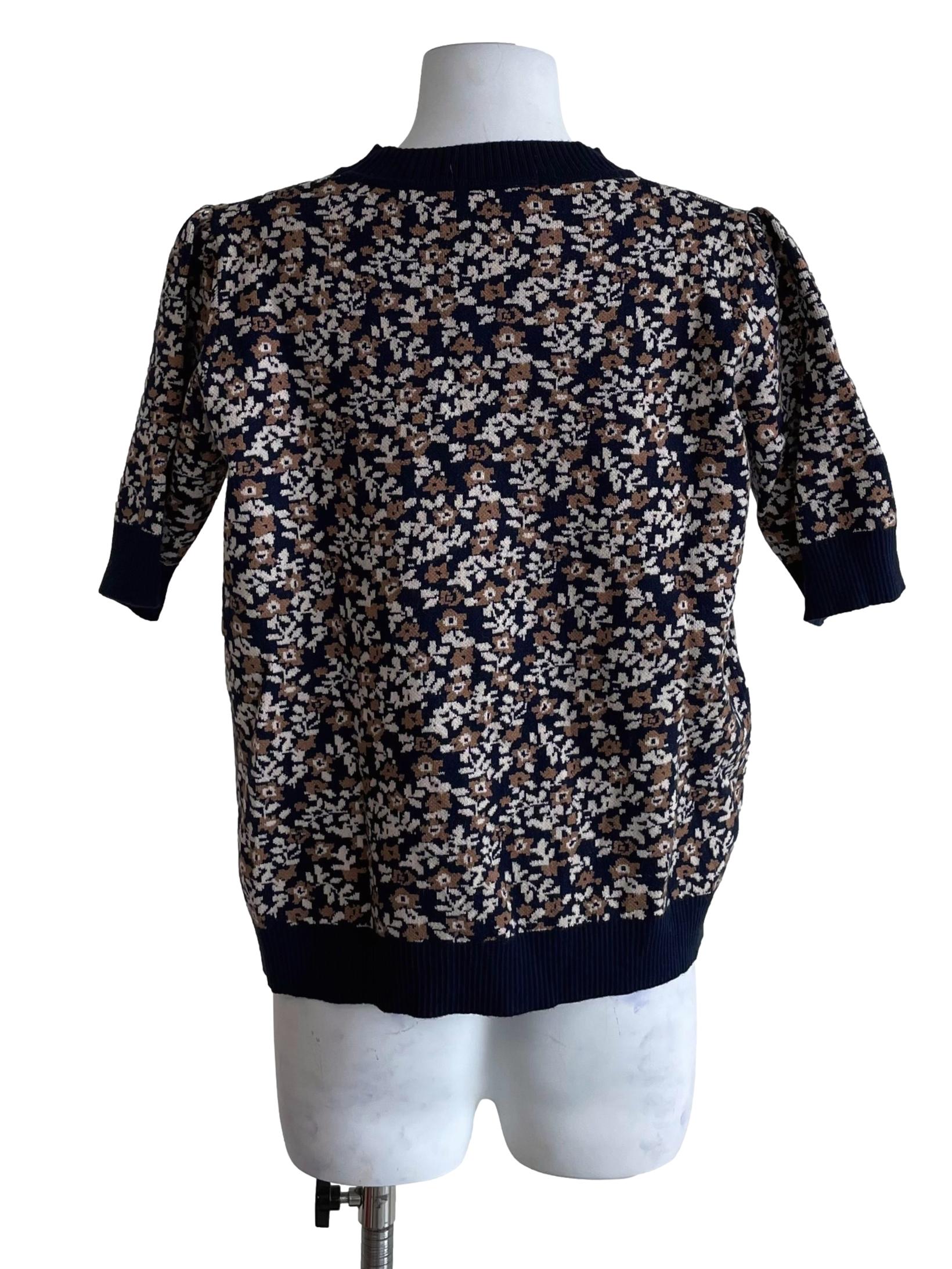 Navy Floral Mid Sleeves Sweater