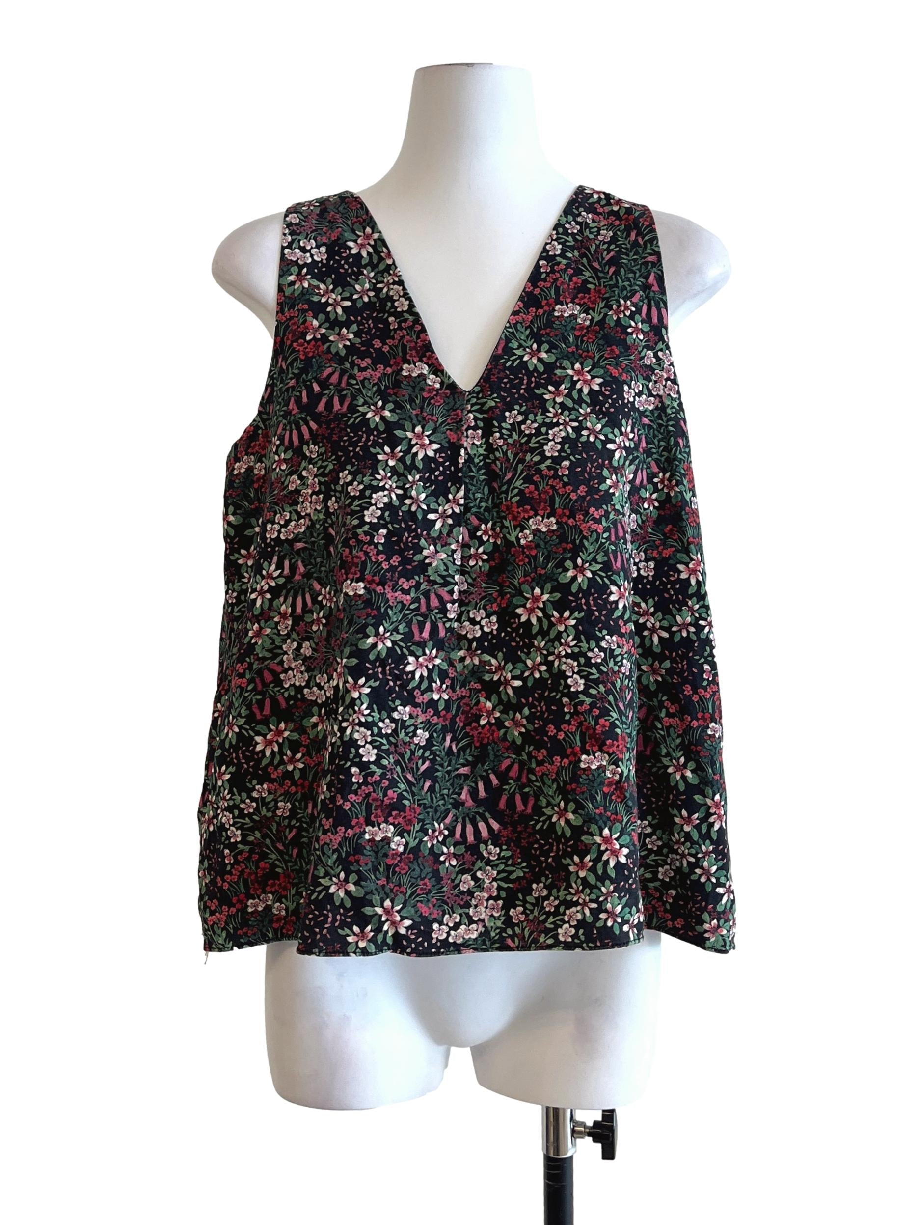 Grease Black Floral Print V-Neck Sleeveless Top