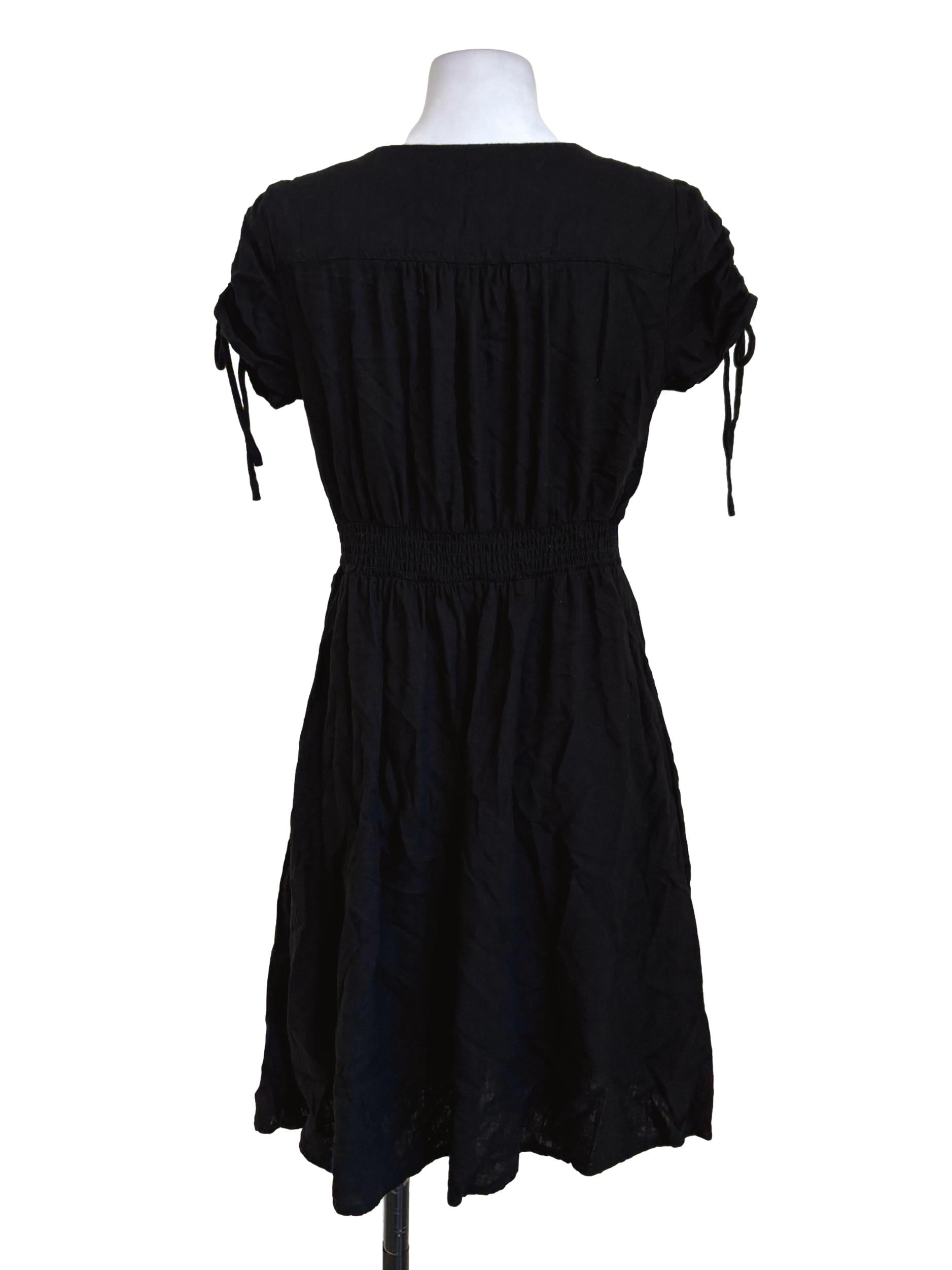 Black Buttoned Straight Cotton Dress