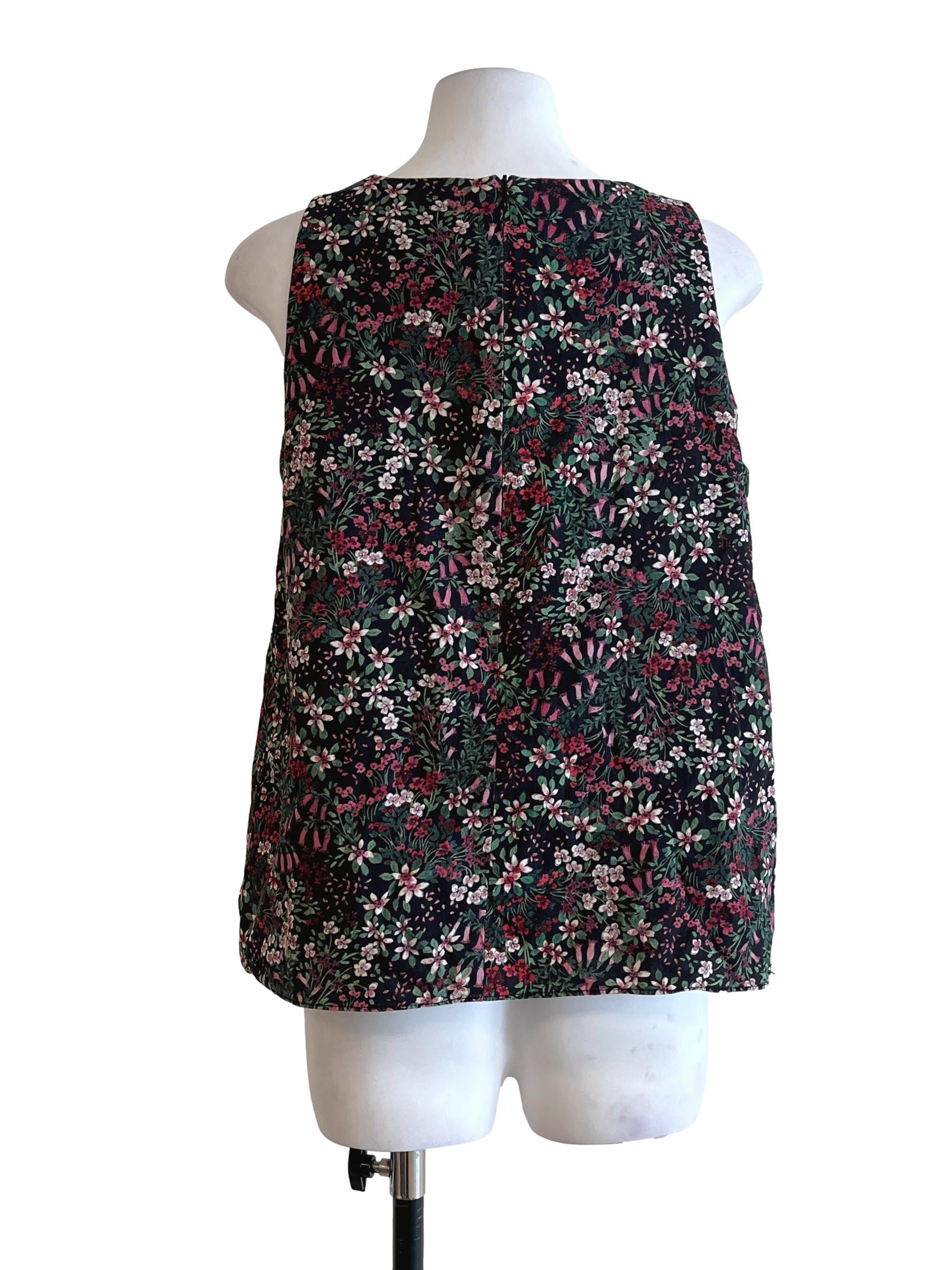 Grease Black Floral Print V-Neck Sleeveless Top