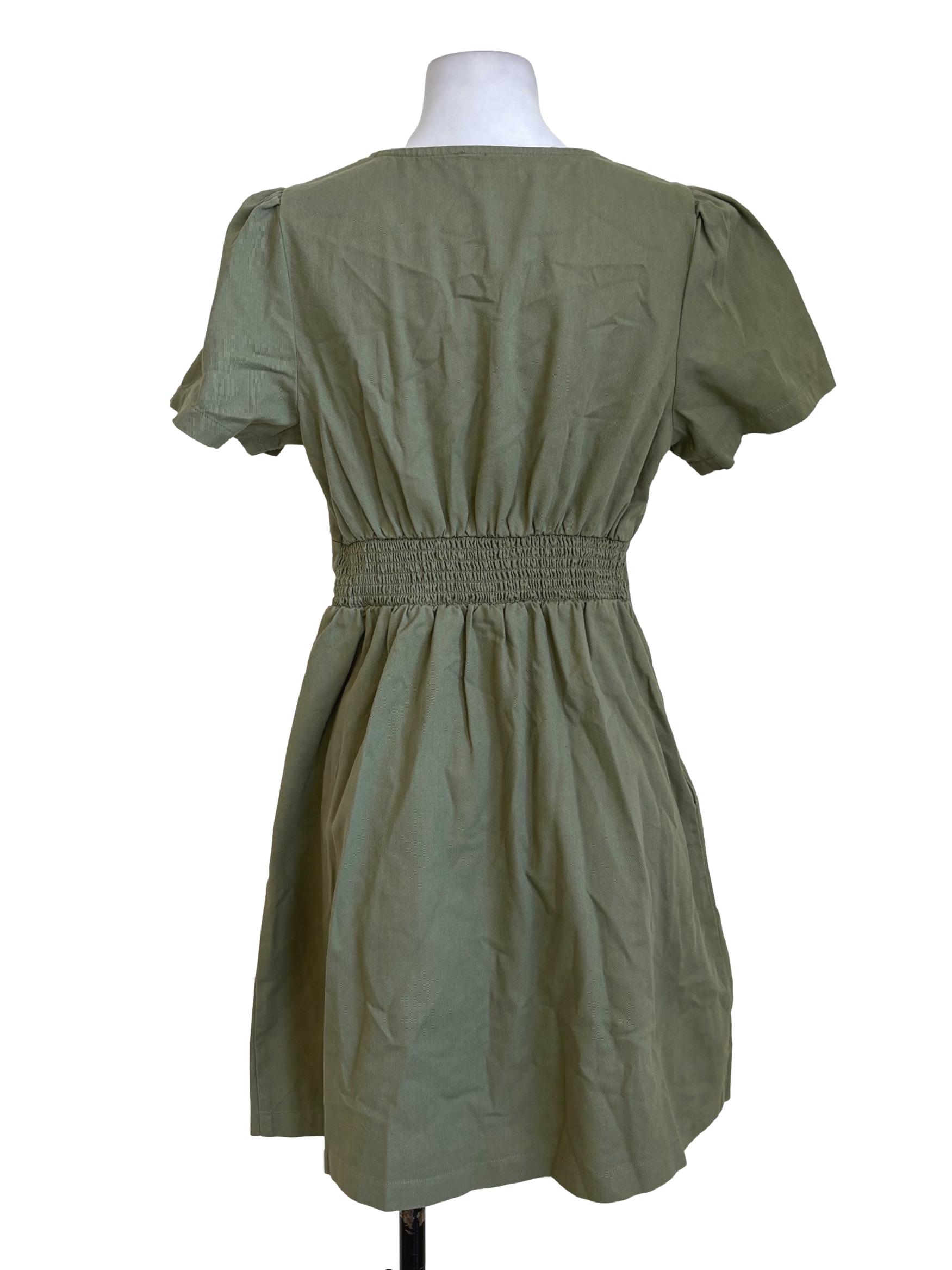 Olive Green Button Straight Denim Dress