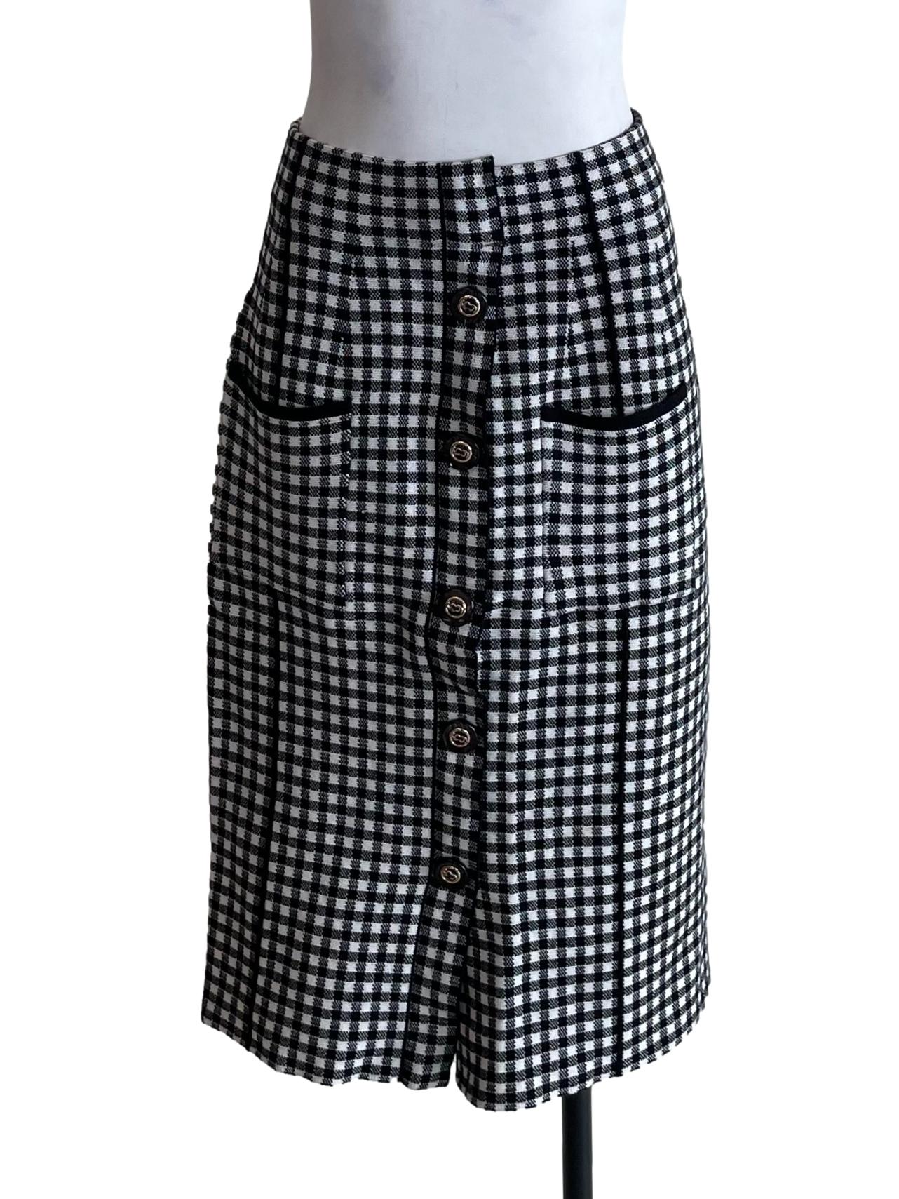 Black & White Gingham Knit Bias Skirt