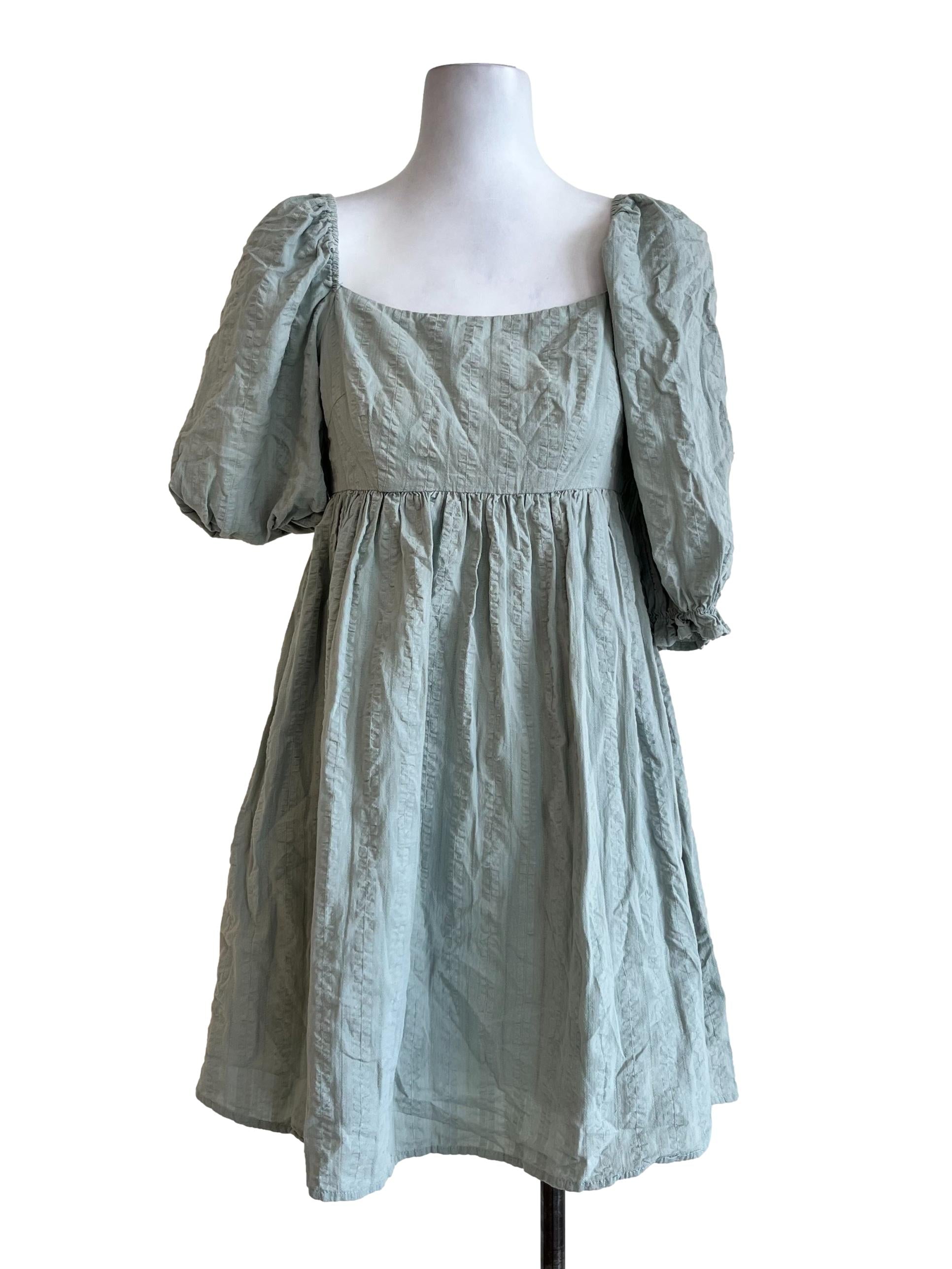Green Pattern Square Neck Dress