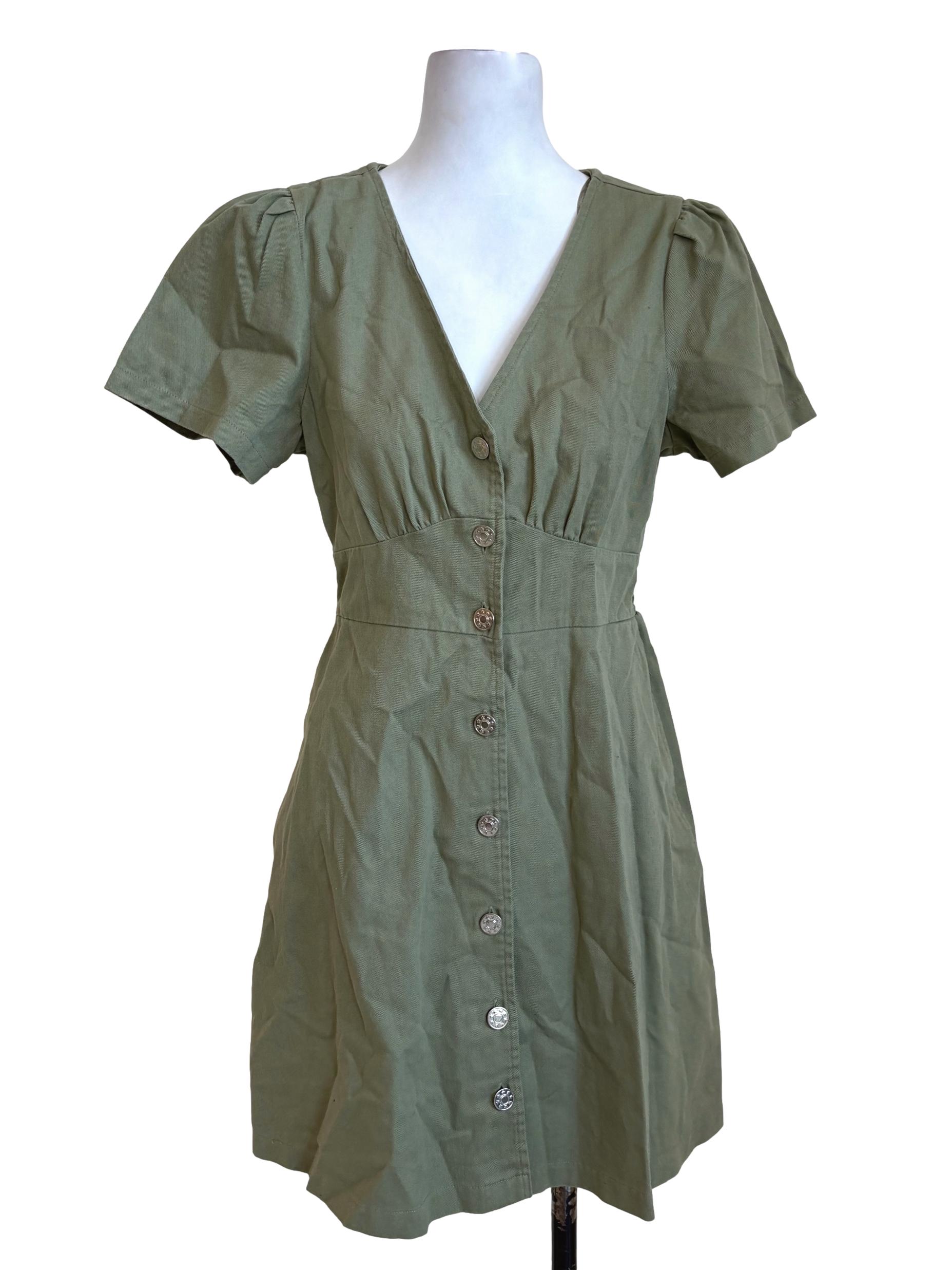 Olive Green Button Straight Denim Dress