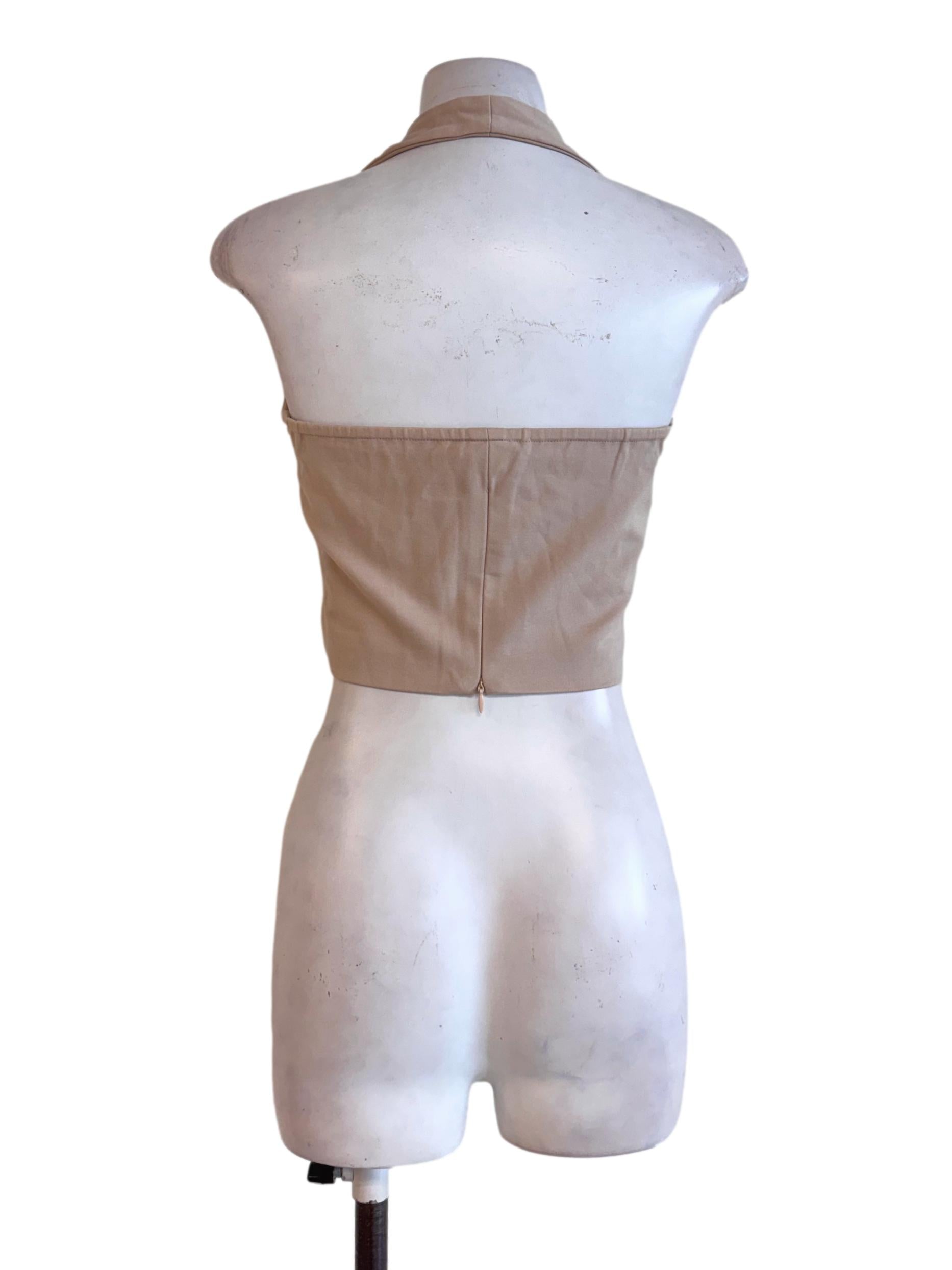 Beige Buttoned Halter Crop Top