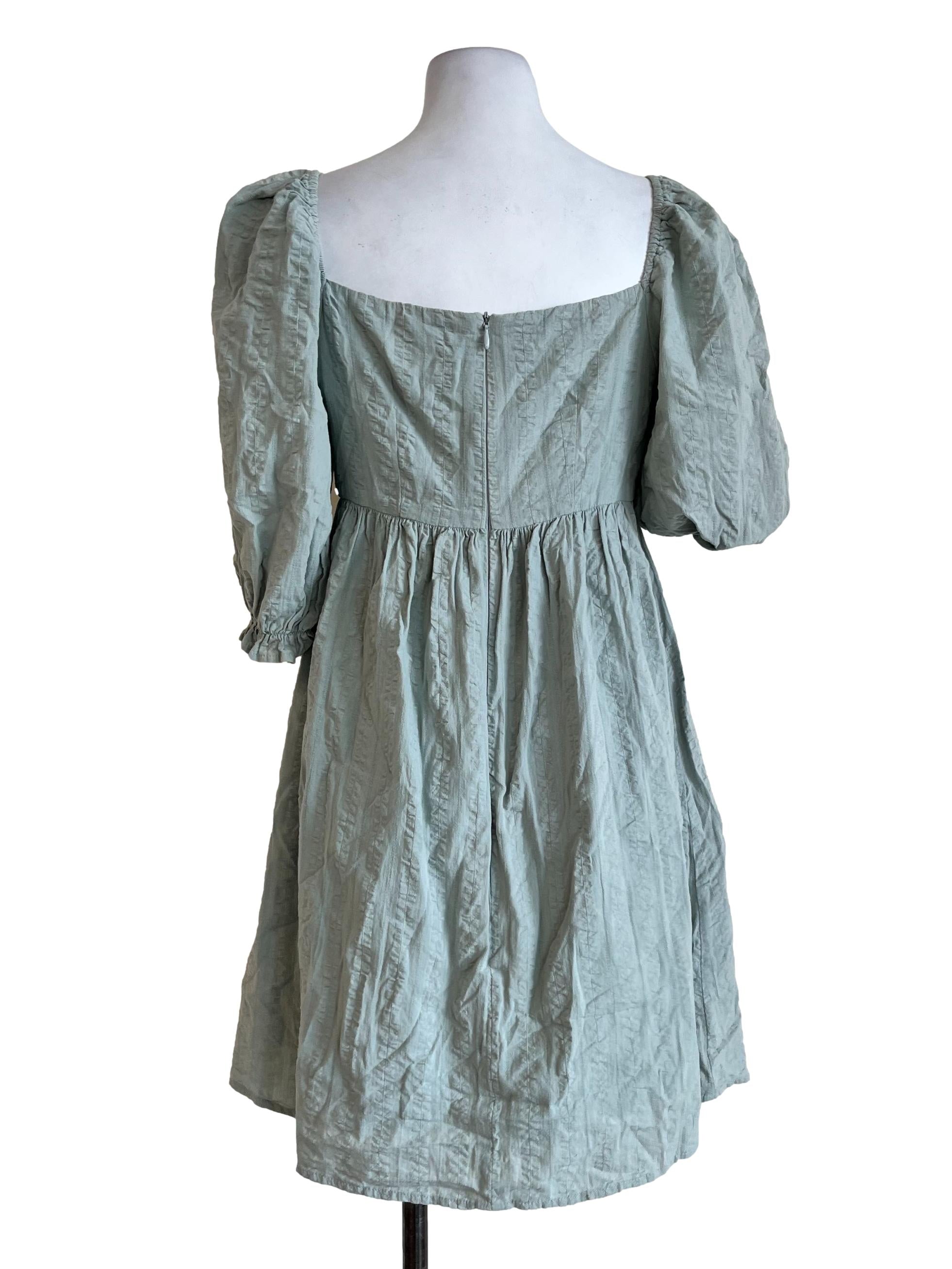 Green Pattern Square Neck Dress