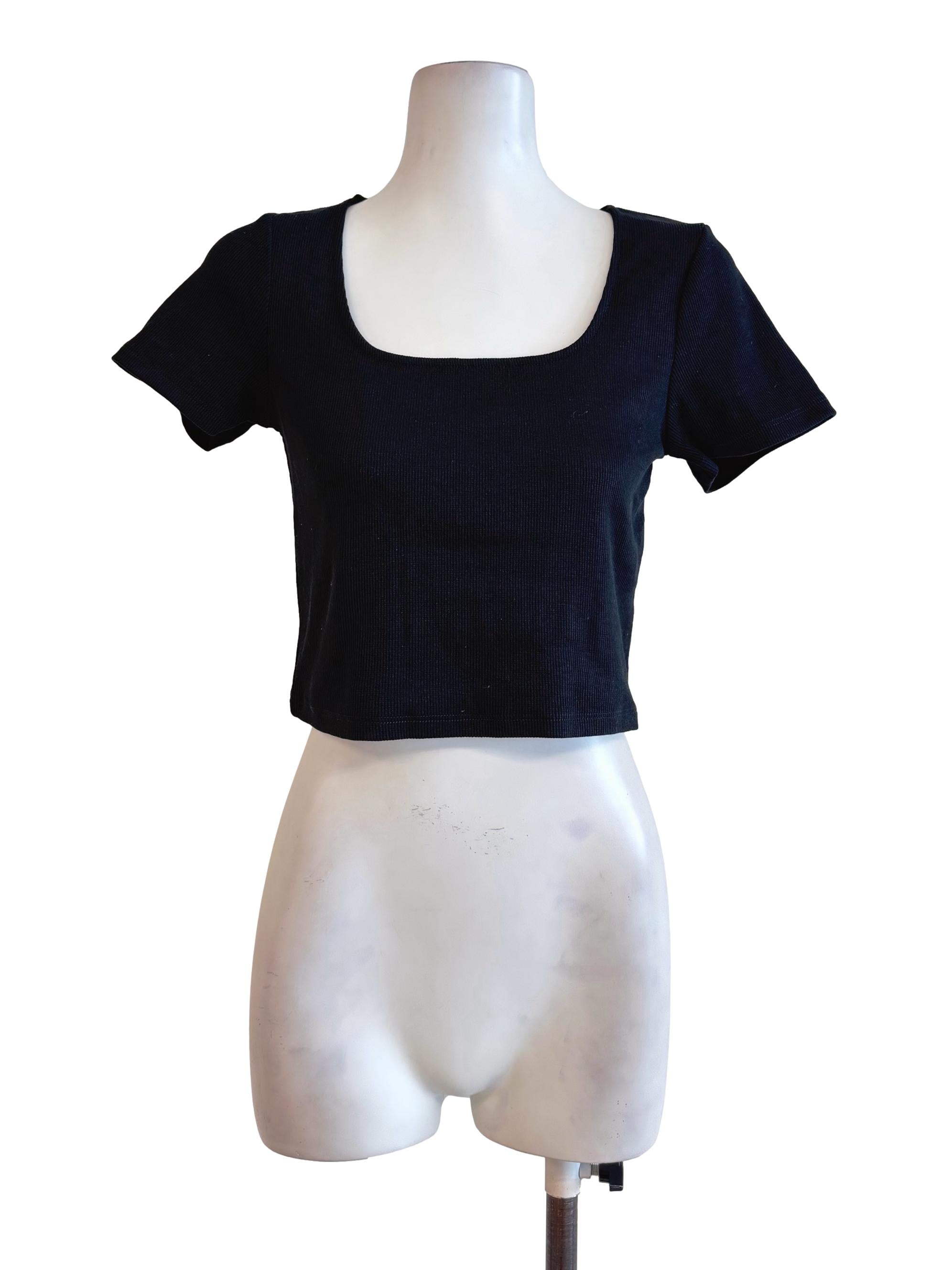 Black Square-Neck Ribbed Crop Top