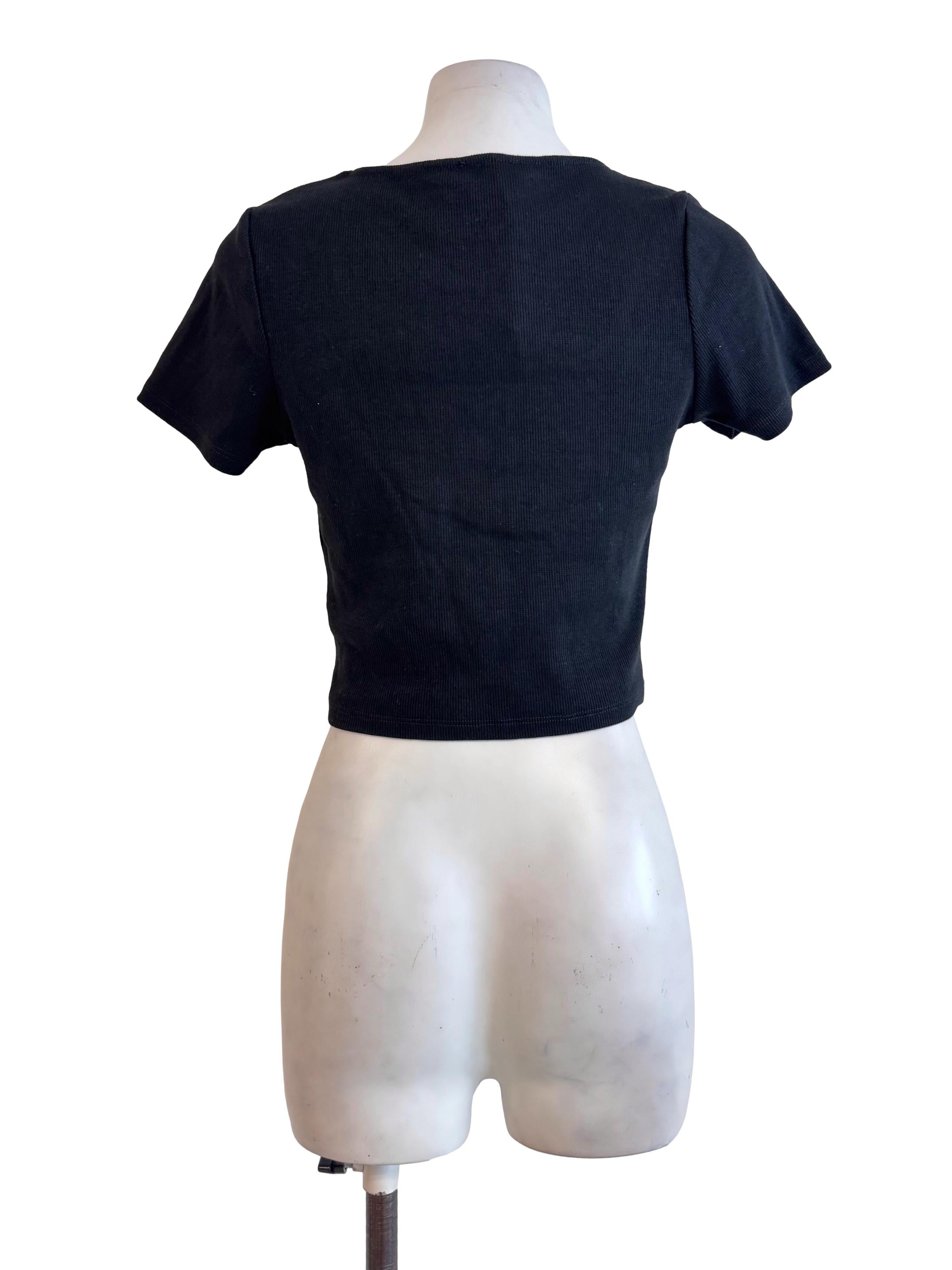 Black Square-Neck Ribbed Crop Top