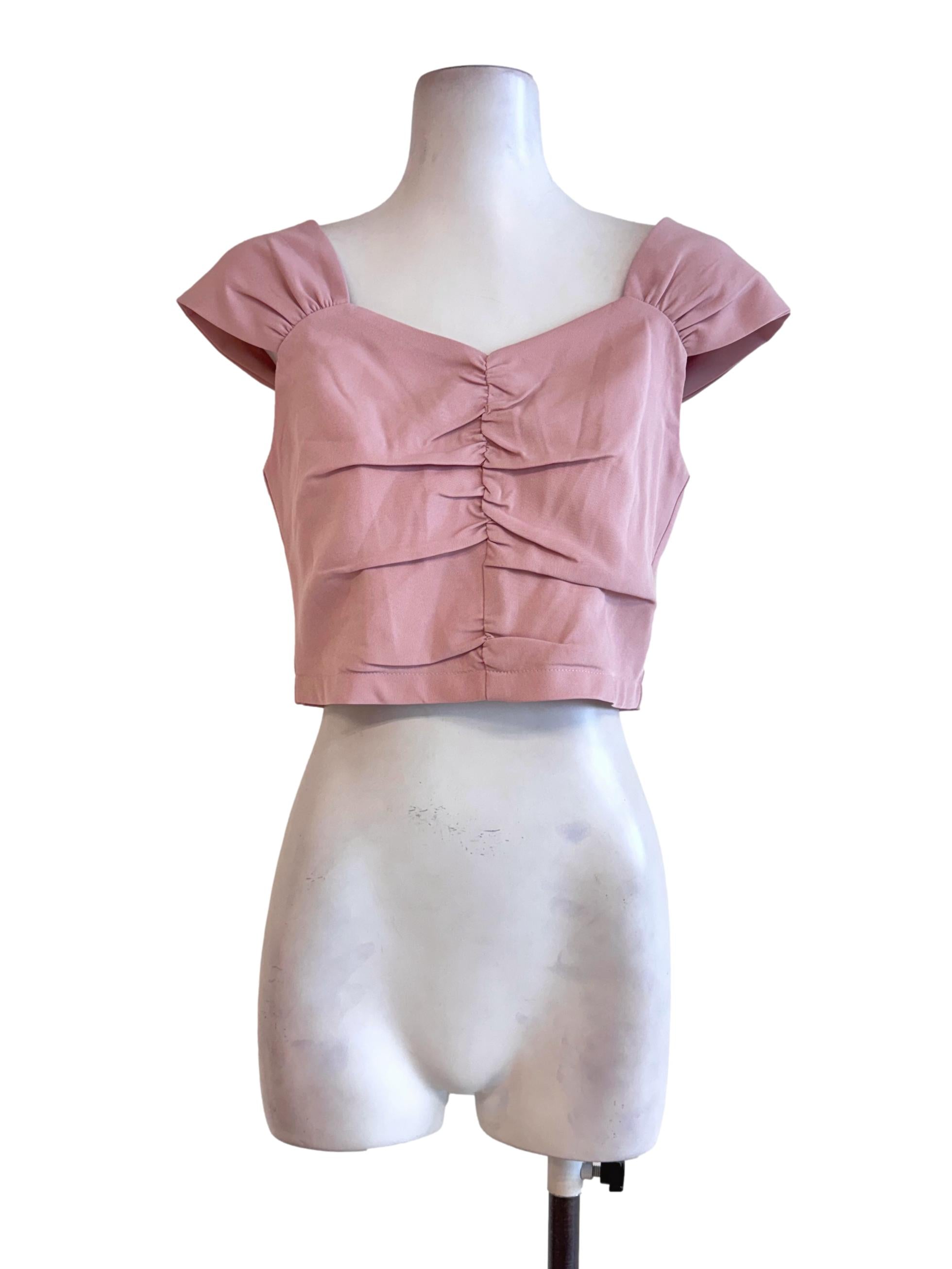 Dusty Rose Ruched Sweetheart Crop Top