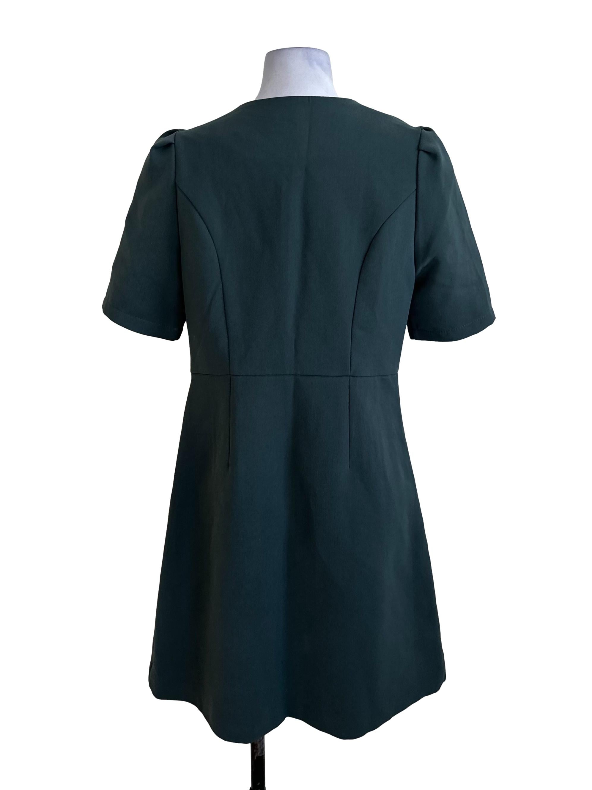 Forest Green Button Fitted Dress