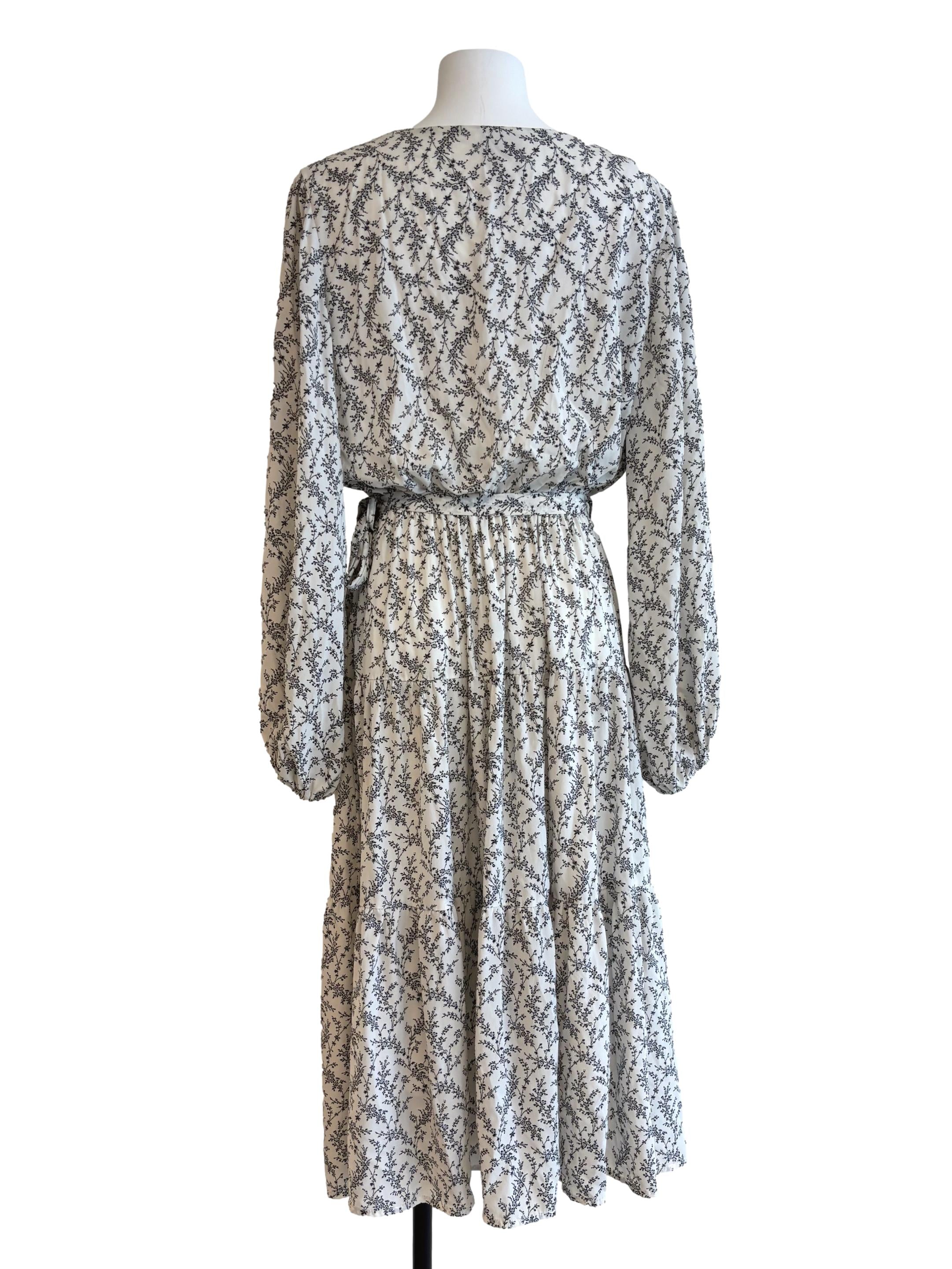 Powder White Floral A-Line Dress