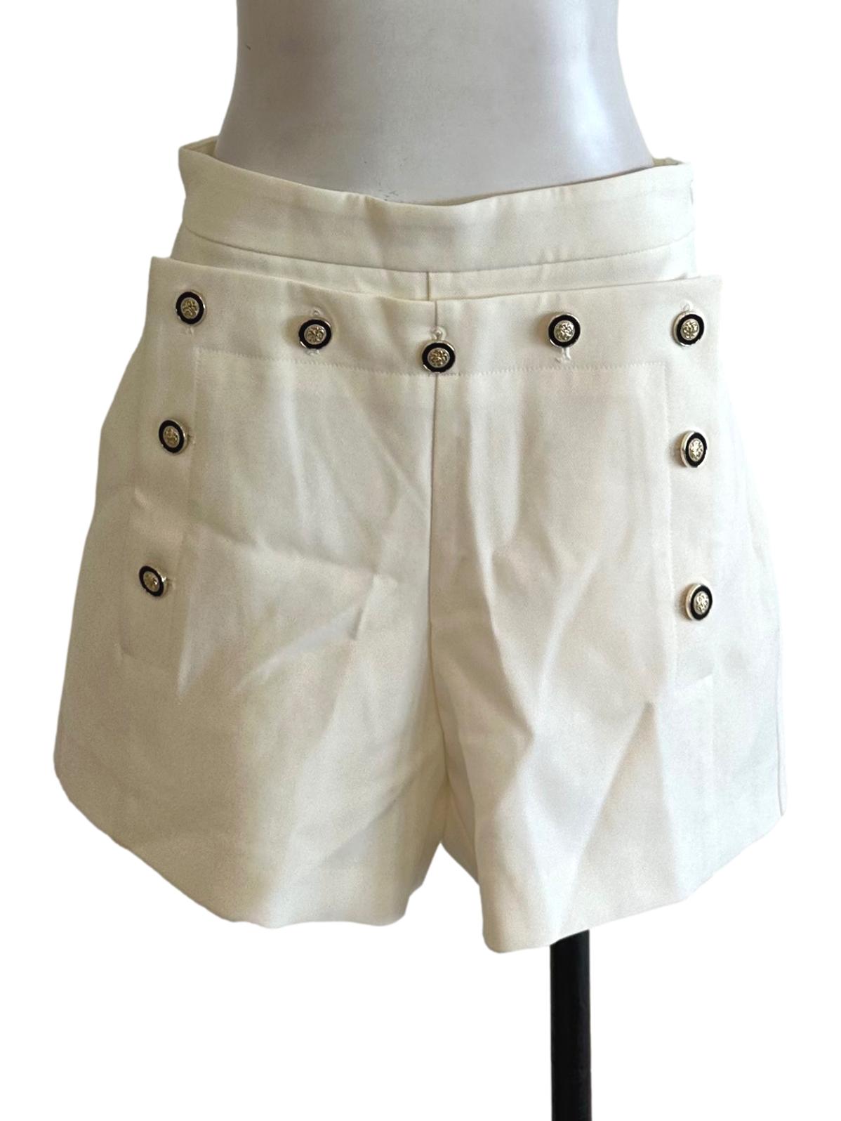 Cream White Button Shorts