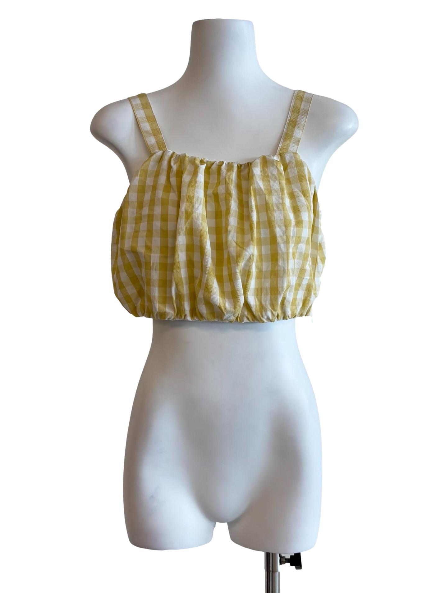 Butter Yellow Gingham Camisole Crop Top