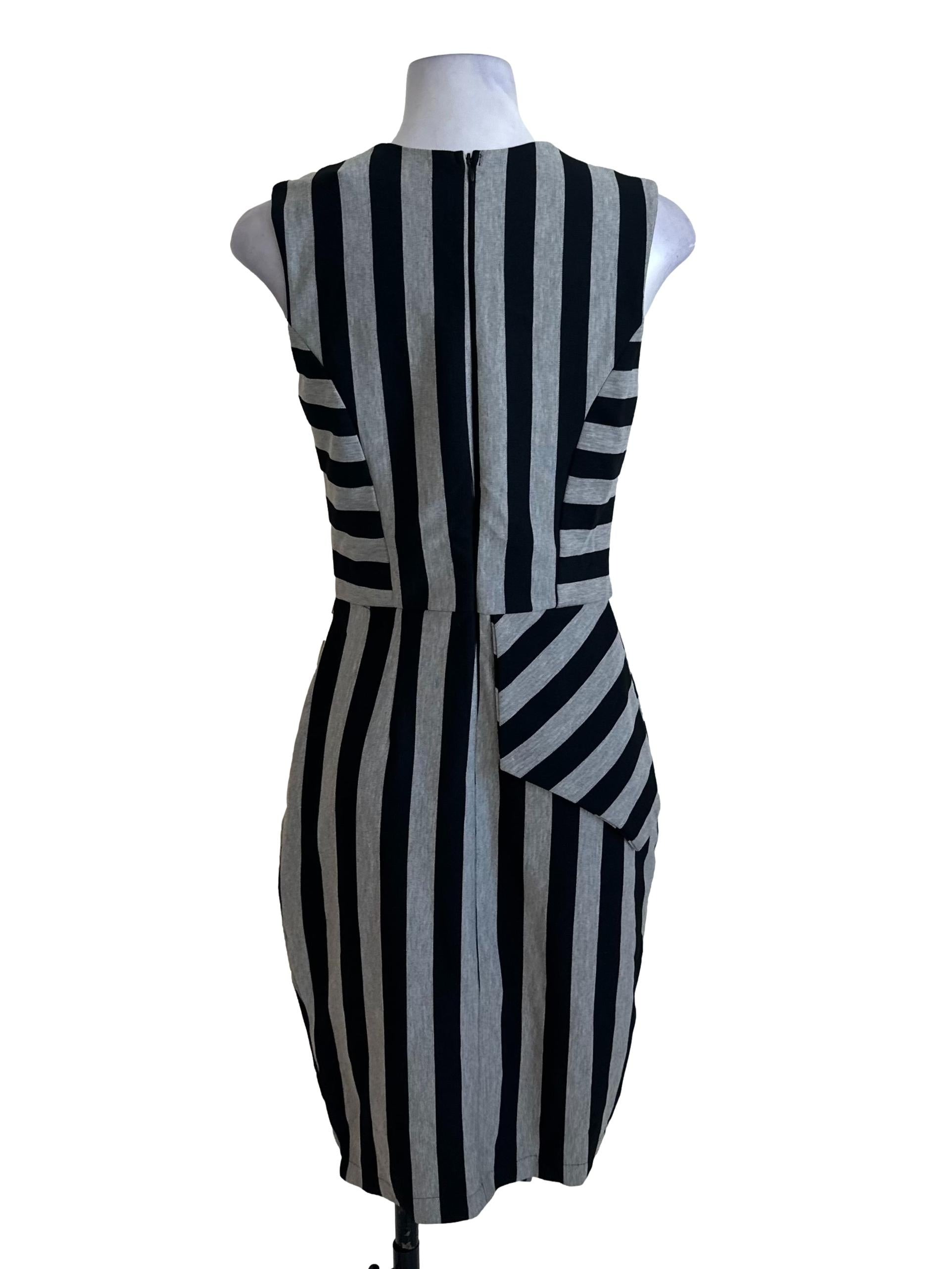 Black Grey Stripe Asymmetric Dress