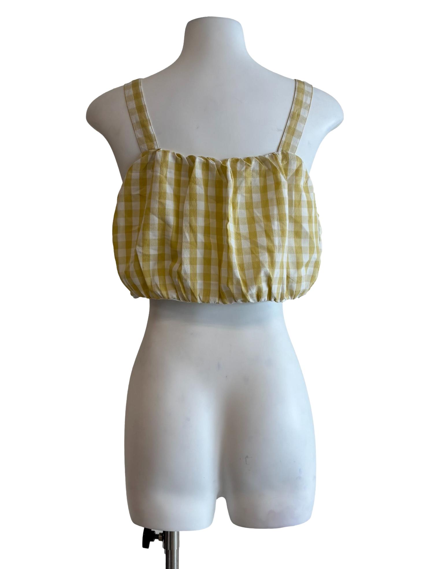 Butter Yellow Gingham Camisole Crop Top