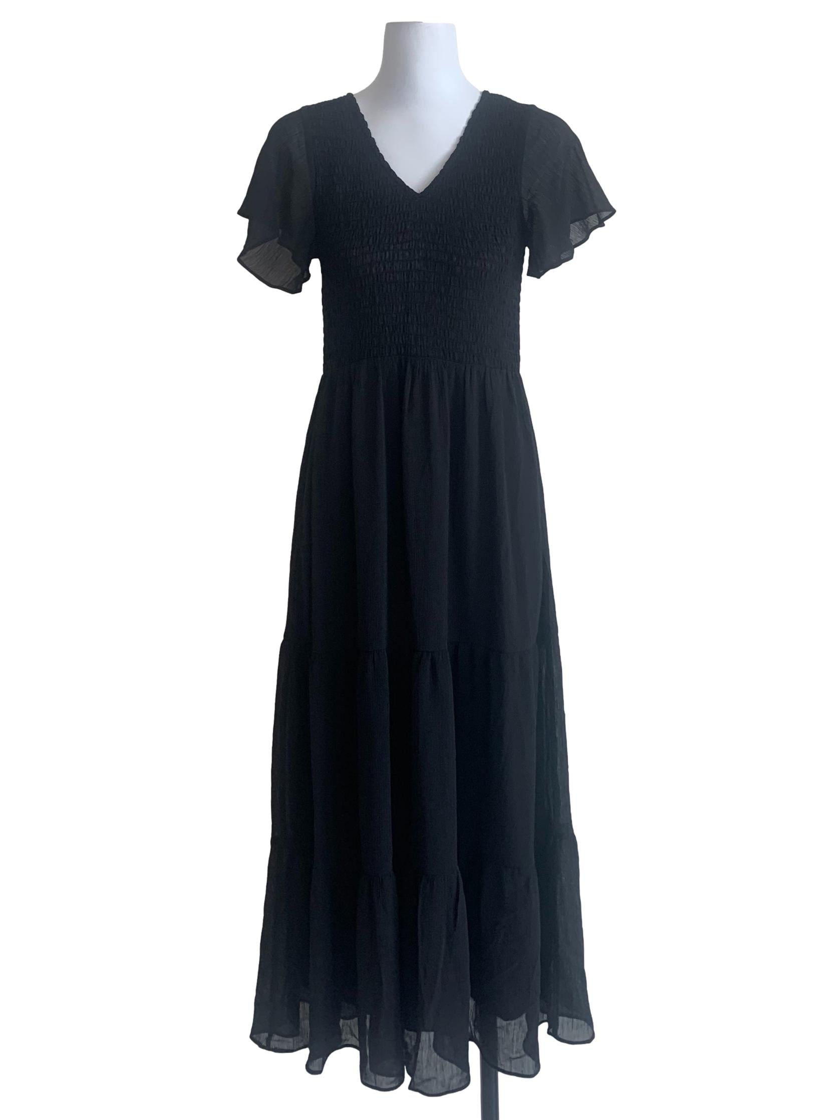 Midnight Black Circular-Cap Sleeves Dress