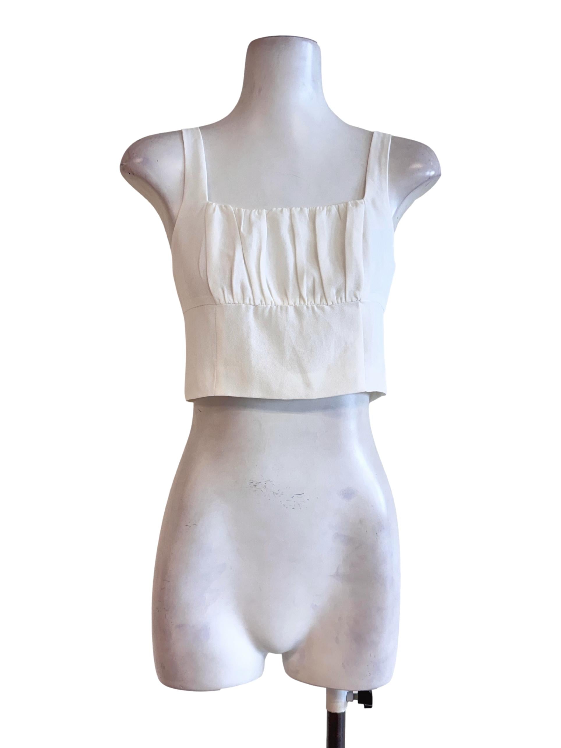 Ivory Ruched Square-Neck Crop Top