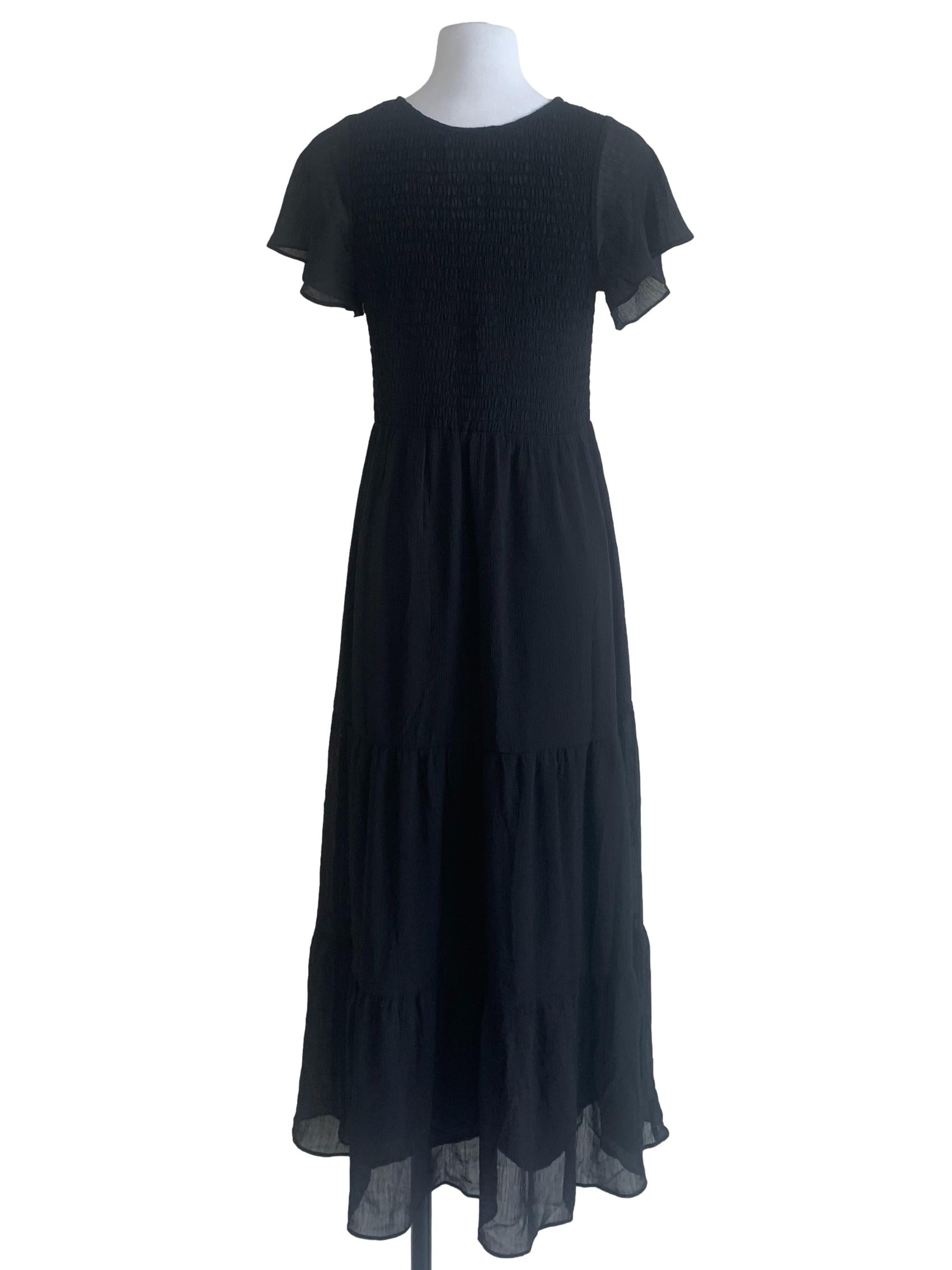 Midnight Black Circular-Cap Sleeves Dress