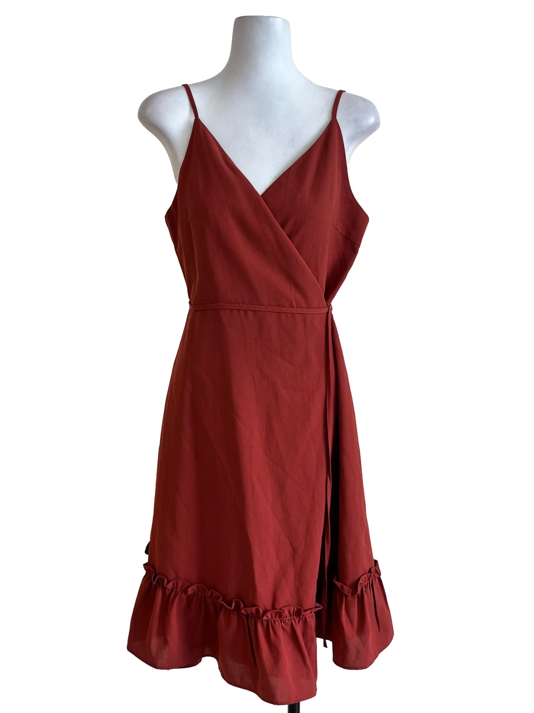 Orange Basic V Neck Dress
