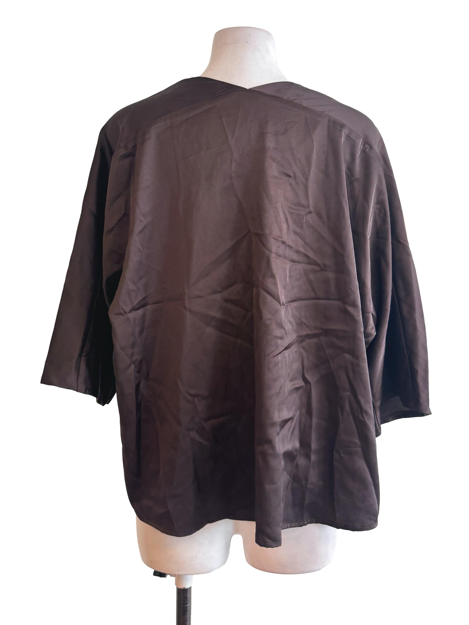Brown V Neck Satin Blouse